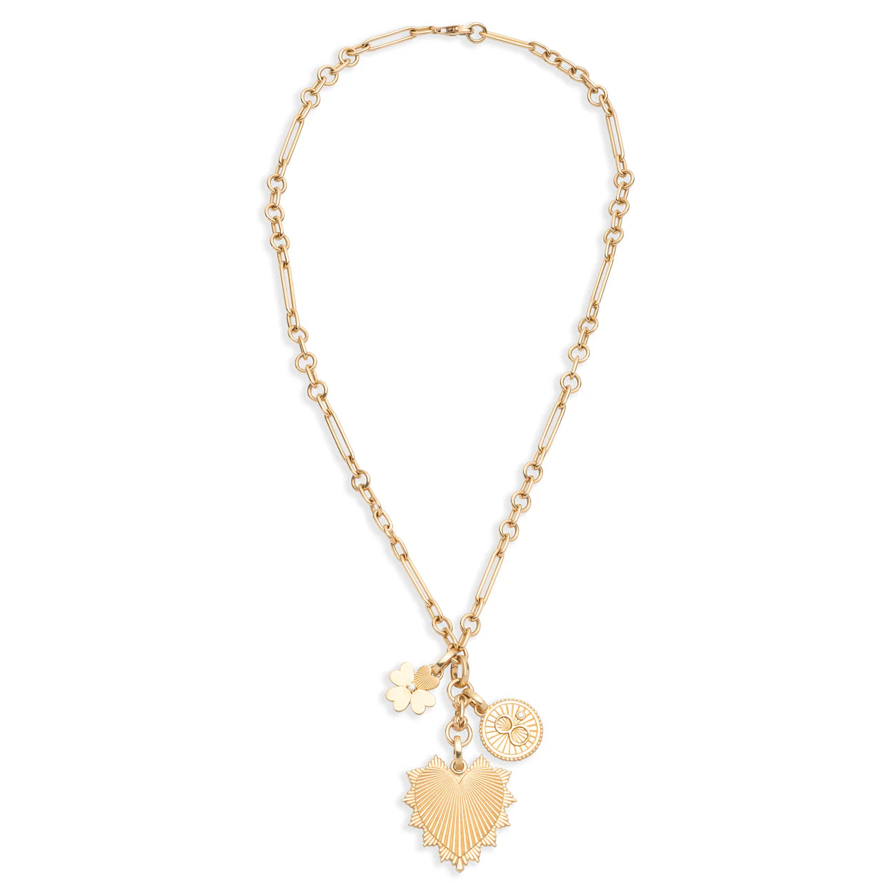 Personalized - True Love | Heart Love Token and Engravable Clover Small Mixed Clip Extension Necklace | Diamonds, Yellow Gold - Image 3