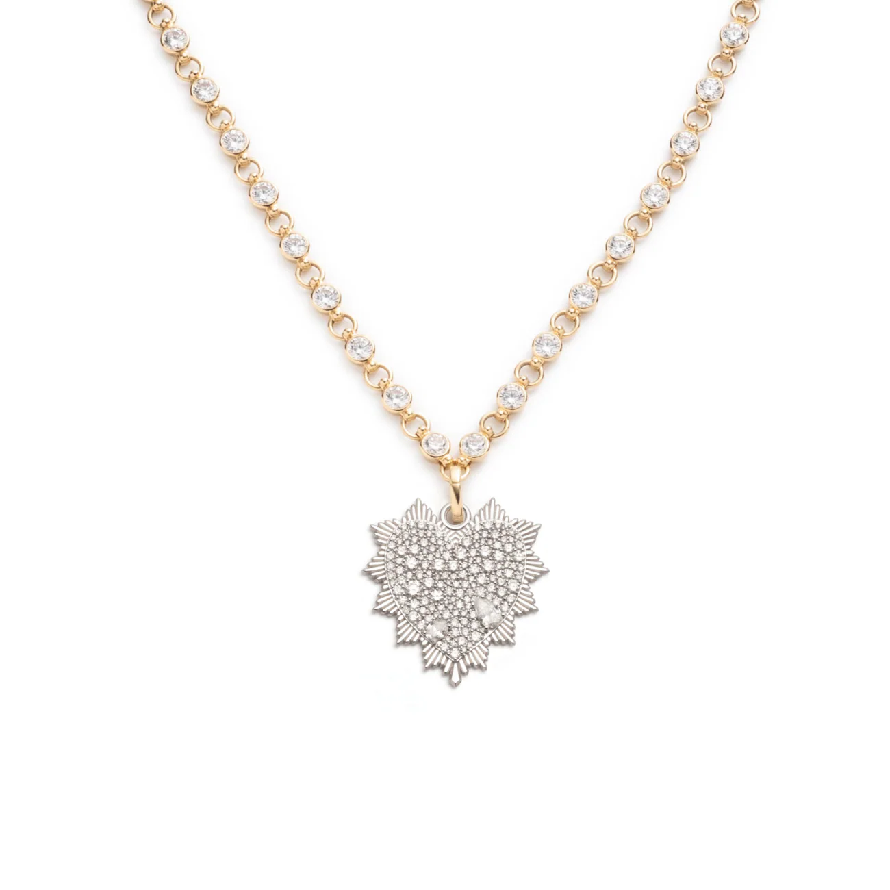 True Love | Snow Pavé Heart Love Token Rivière Link Necklace | Diamonds, Mixed Gold