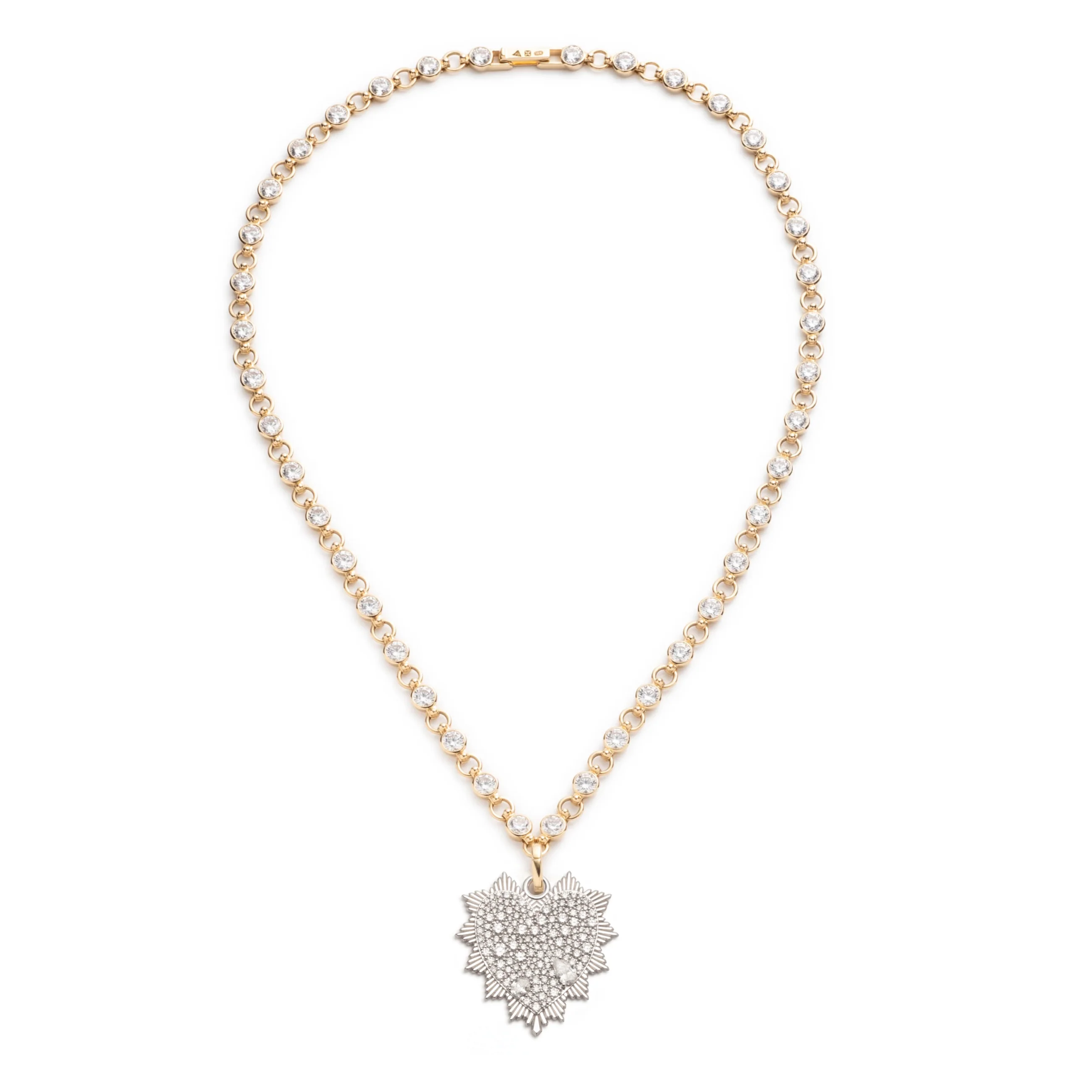 True Love | Snow Pavé Heart Love Token Rivière Link Necklace | Diamonds, Mixed Gold - Image 2