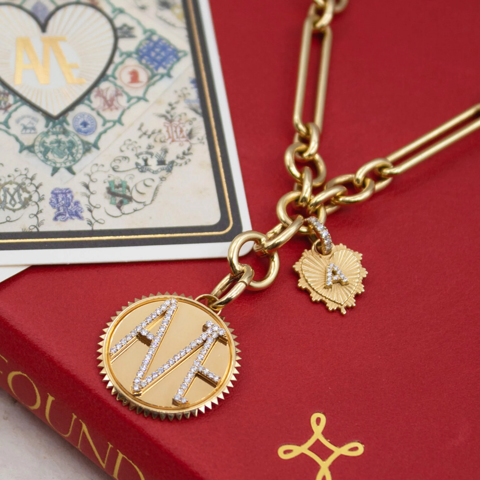 Personalized - True Love | Initial Heart Love Token Miniature Medallion | Diamonds, Yellow Gold - Image 5