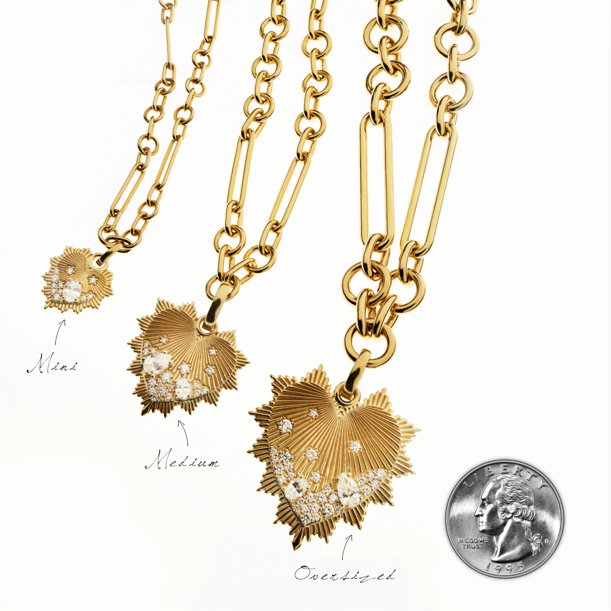 True Love | Encrusted Heart Love Token Oversized Mixed Clip Necklace | Diamonds, Yellow Gold - Image 3