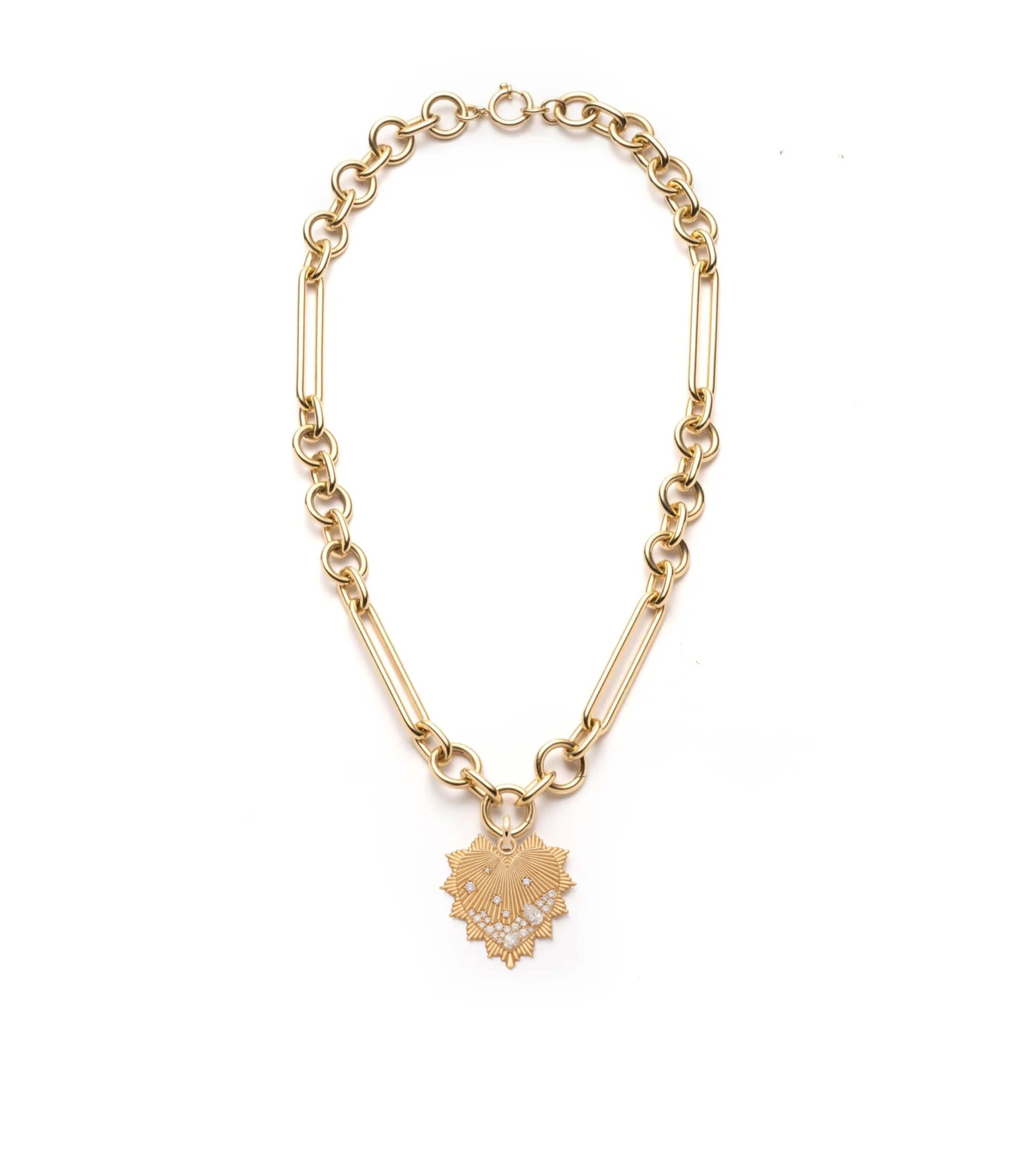 True Love | Encrusted Heart Love Token Oversized Mixed Clip Necklace | Diamonds, Yellow Gold - Image 2