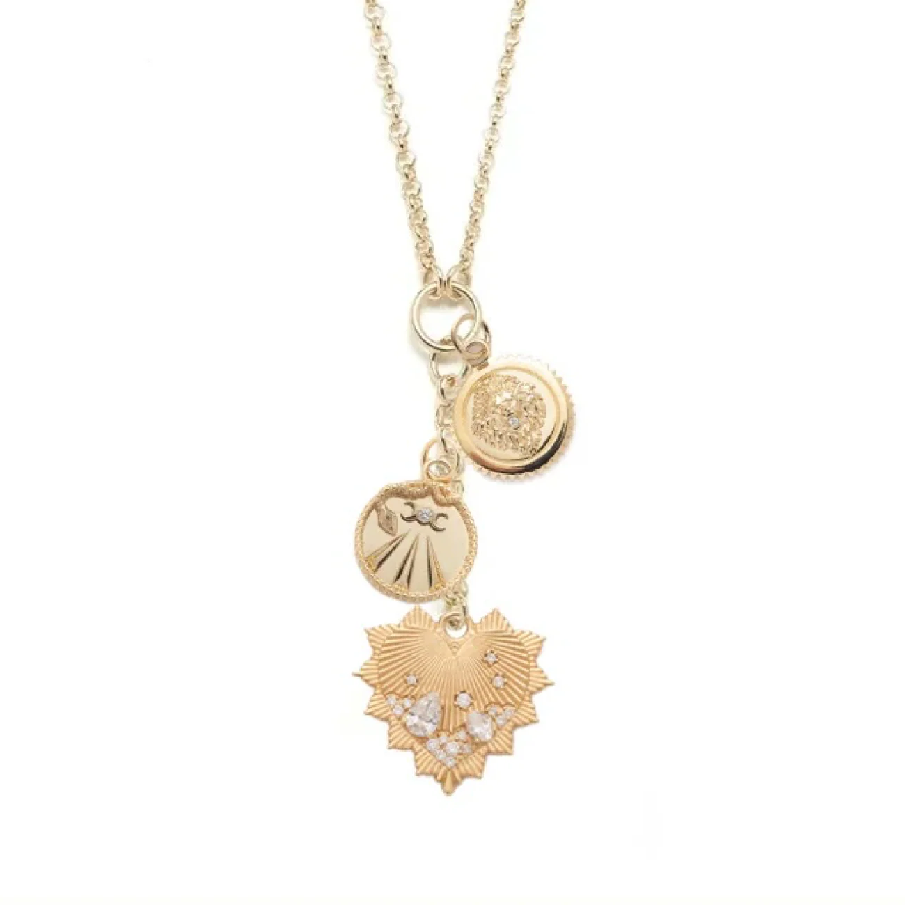 True Love - Wholeness | Heart Love Token and Mind, Body, Soul Small Mixed Belcher Extension Necklace | Diamonds, Yellow Gold
