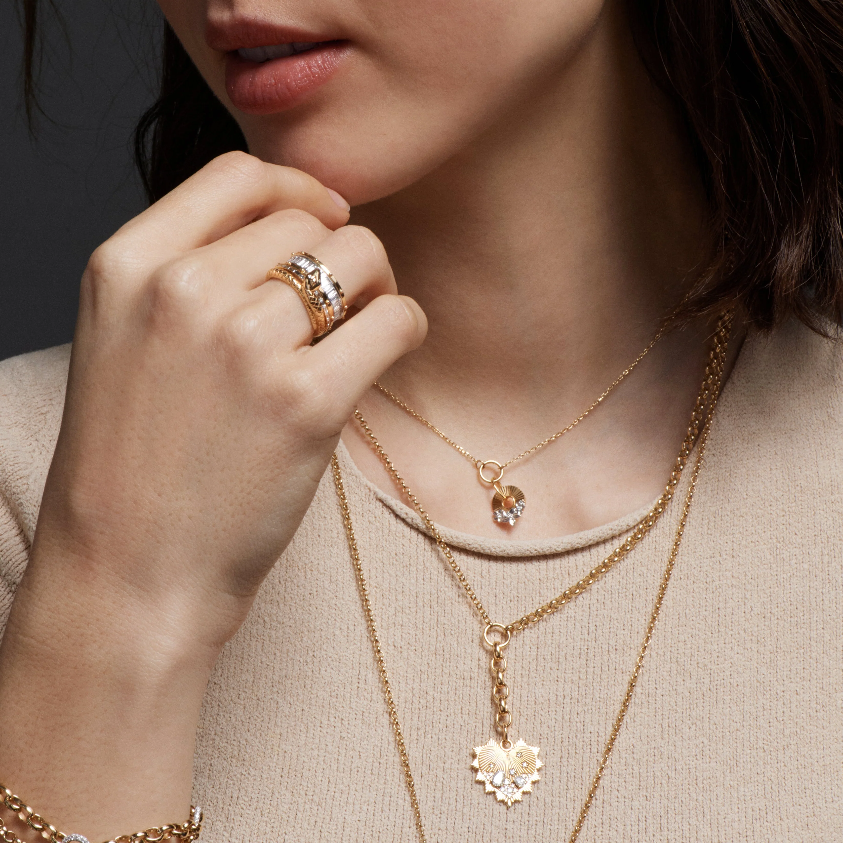 True Love - Wholeness | Heart Love Token and Mind, Body, Soul Small Mixed Belcher Extension Necklace | Diamonds, Yellow Gold - Image 2