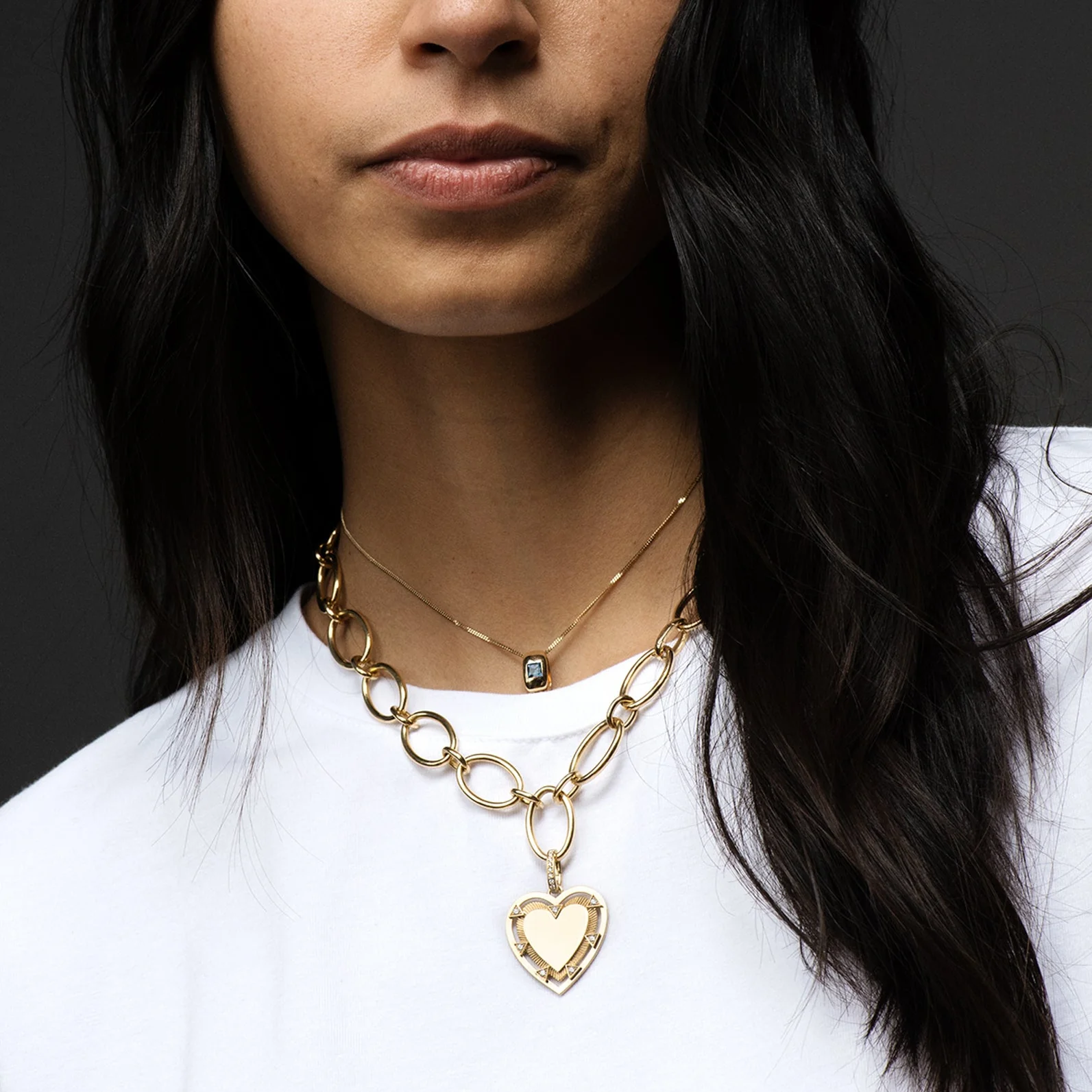 Personalized - True Love | Engravable Heart Oval Link Necklace | Diamonds, Yellow Gold - Image 3