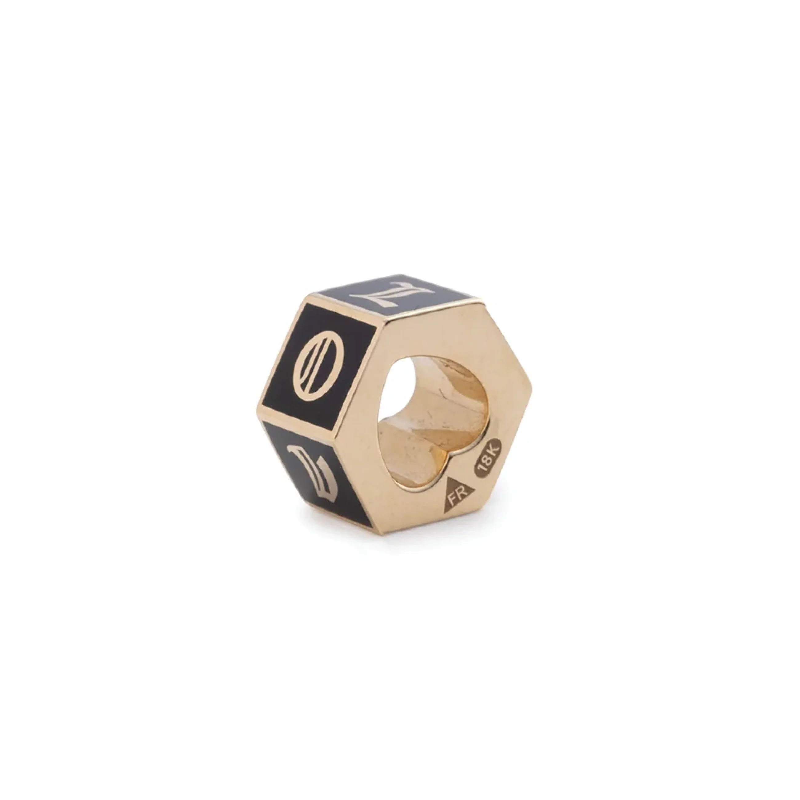 True Love | 'I Love U' Faceted Medium Heart Beat | Black Ceramic, Yellow Gold
