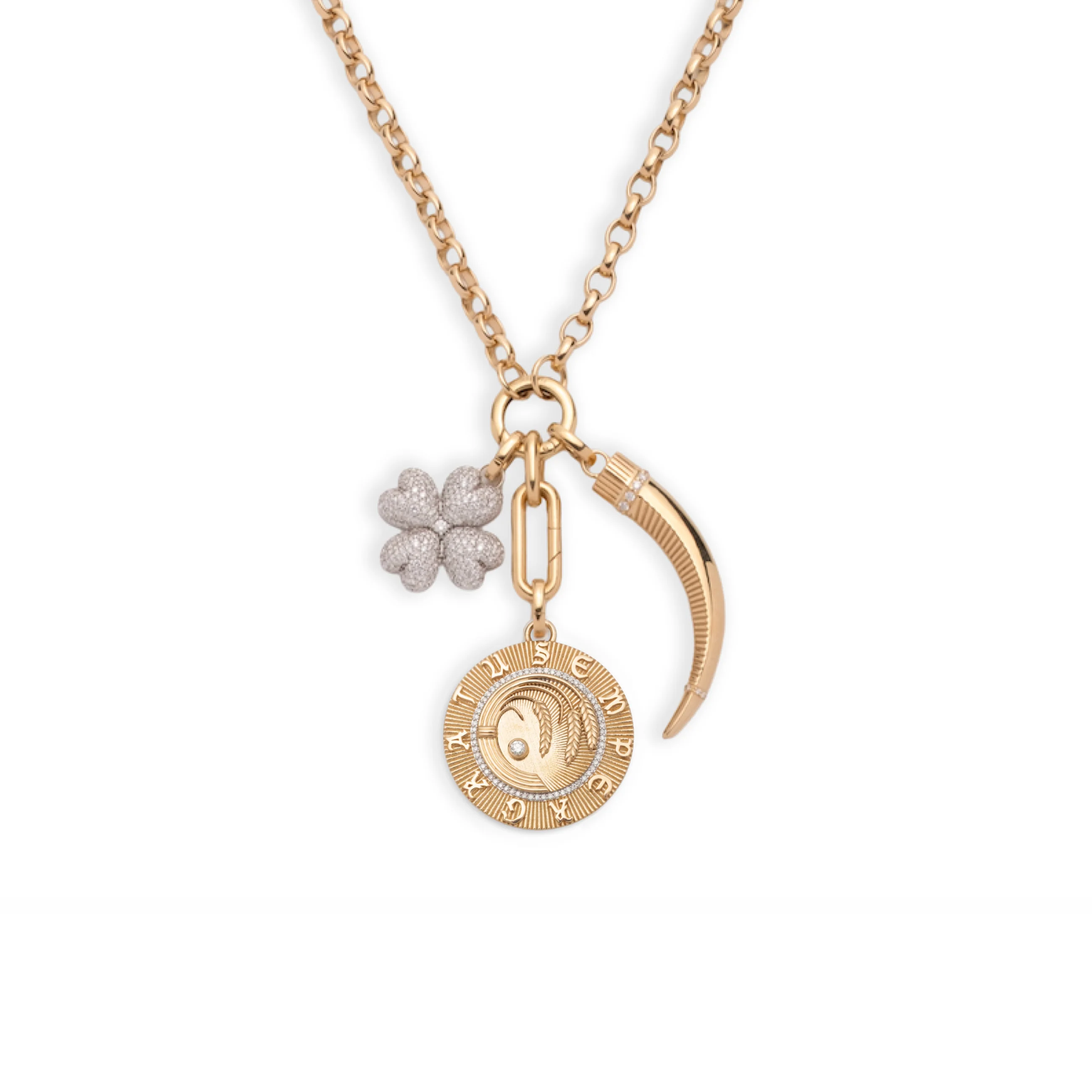 Infinite Gratitude - Protection | Braided Wheat and La Loba Claw Heavy Belcher Open Chain | Diamonds, Mixed Gold