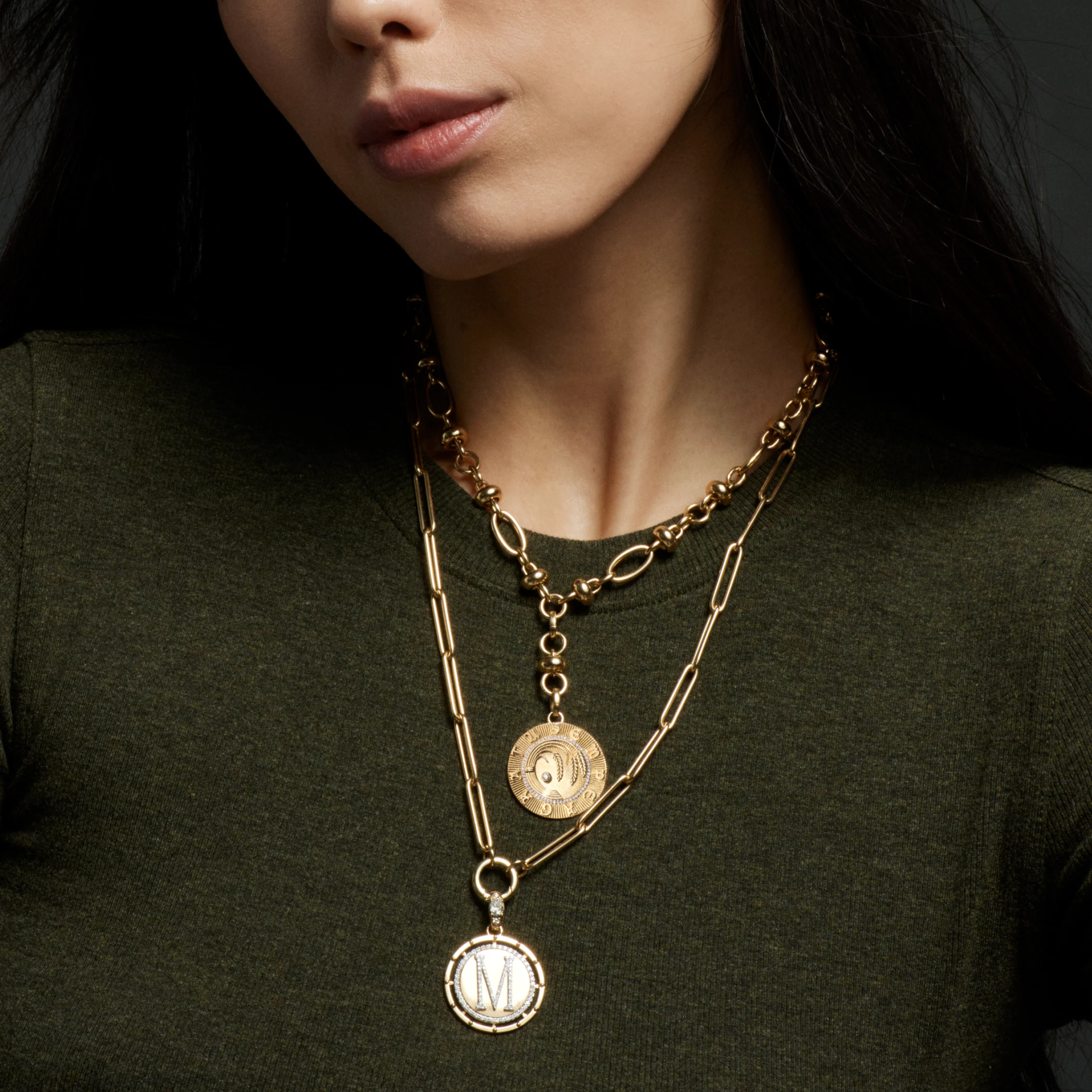 Infinite Gratitude | Braided Wheat Large Medallion | Diamonds, Yellow Gold - Image 2