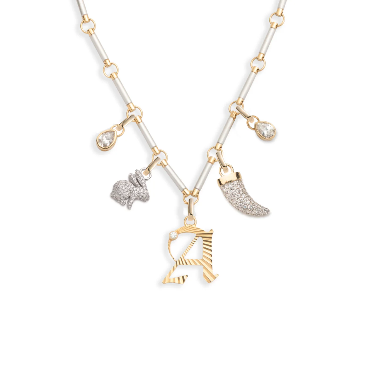 Personalized - Foundation | Initial and Snow Pavé Element Necklace | Diamonds, Mixed Gold
