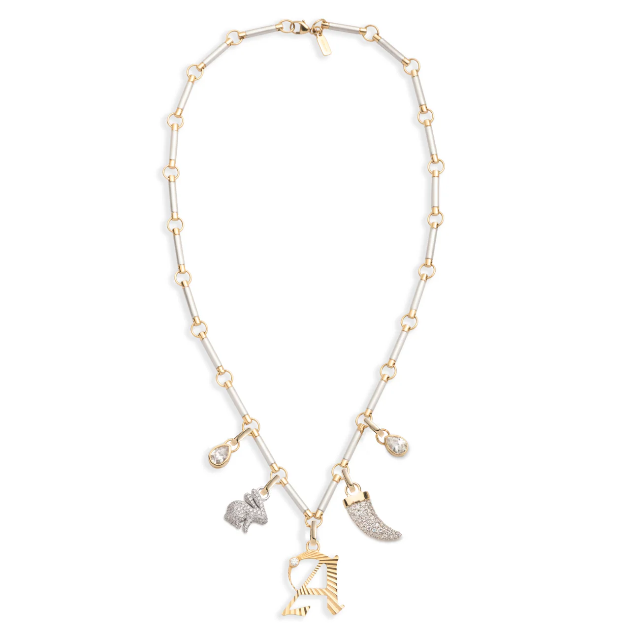 Personalized - Foundation | Initial and Snow Pavé Element Necklace | Diamonds, Mixed Gold - Image 3