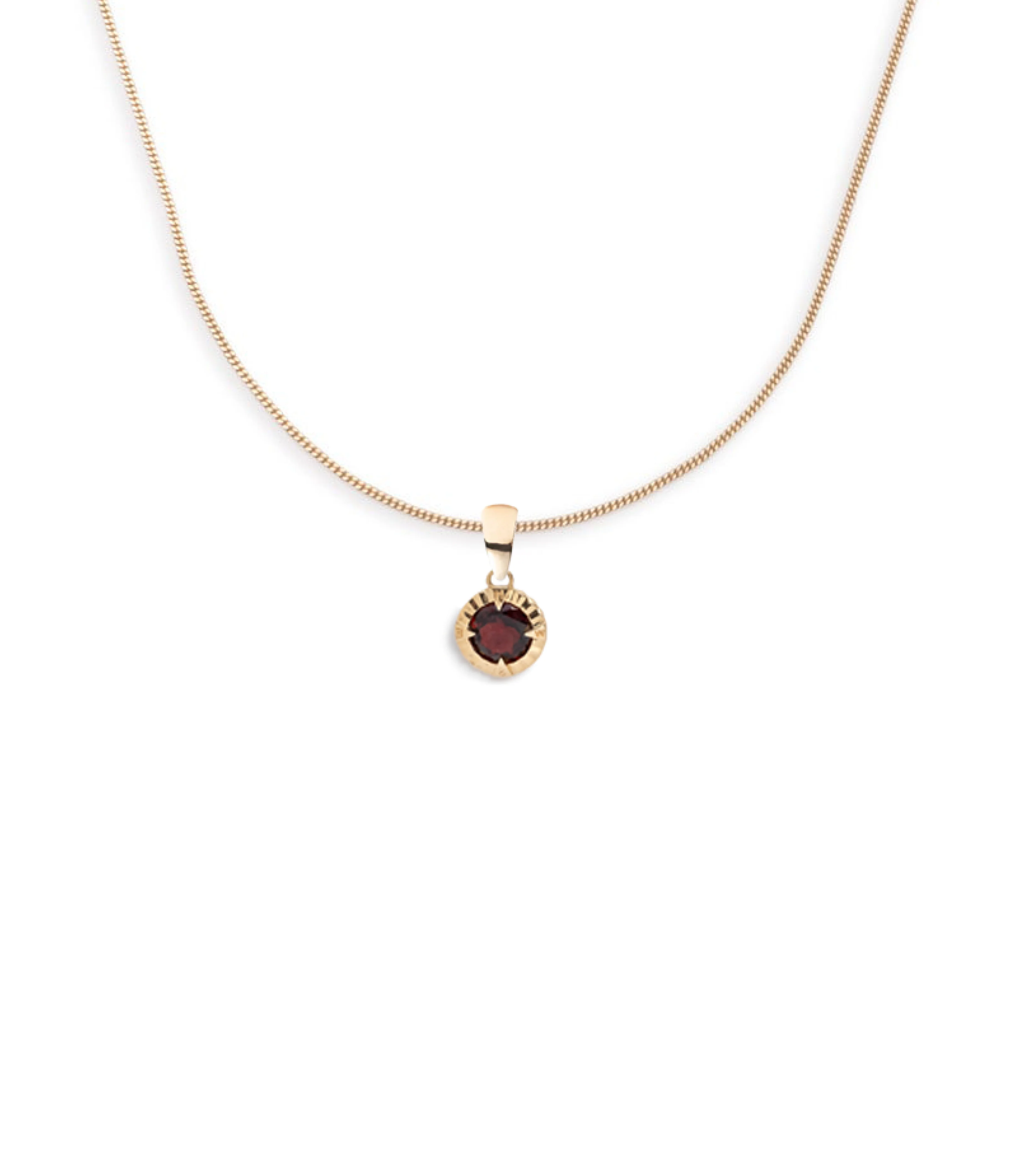 Internal Compass | Gemstone Compass Fine Diamond Cut Curb Necklace | Garnet, Yellow Gold