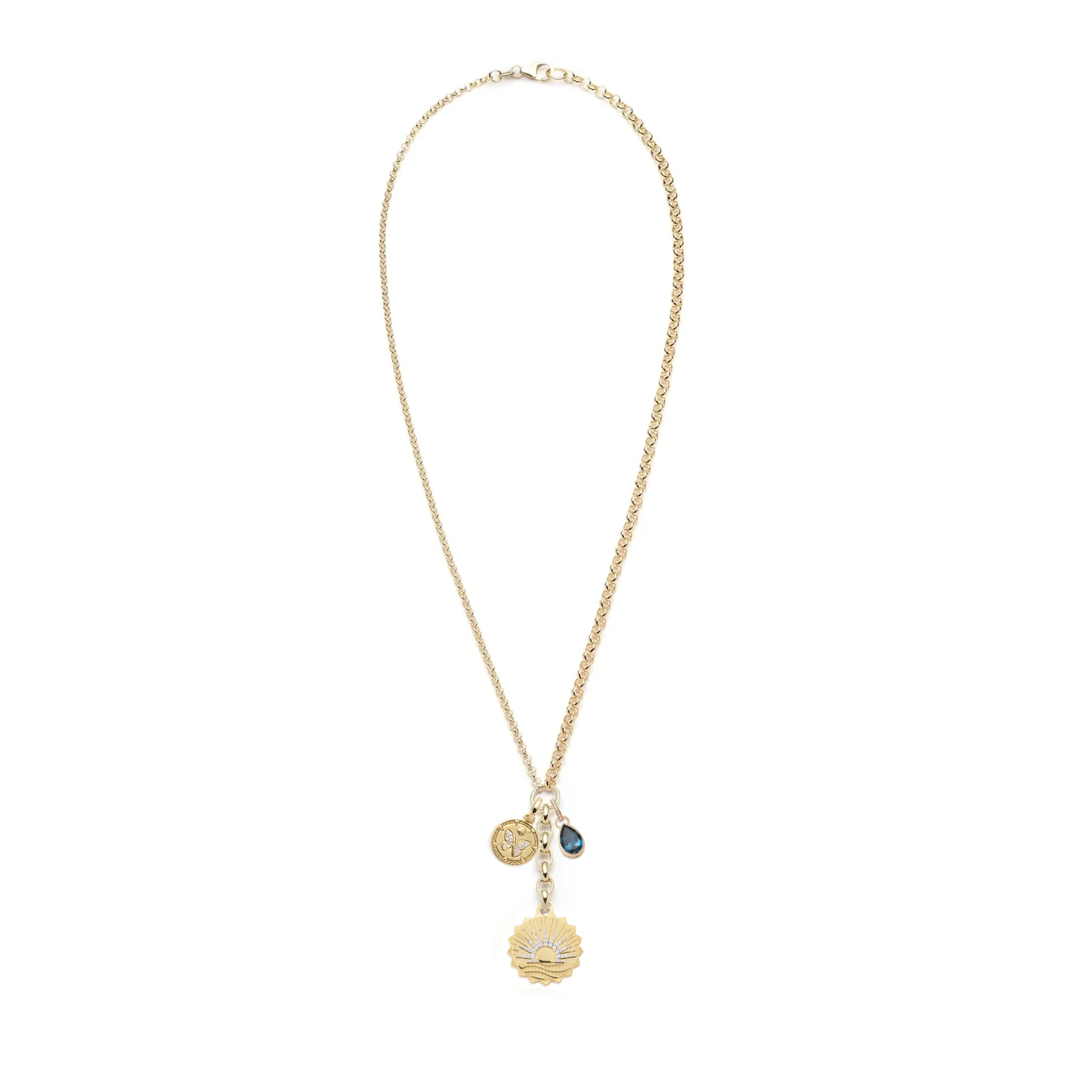 Internal Compass - Reverie | New Beginnings and Butterfly Medium Mixed Belcher Extension Necklace | Diamonds, London Blue Topaz, Yellow Gold - Image 3