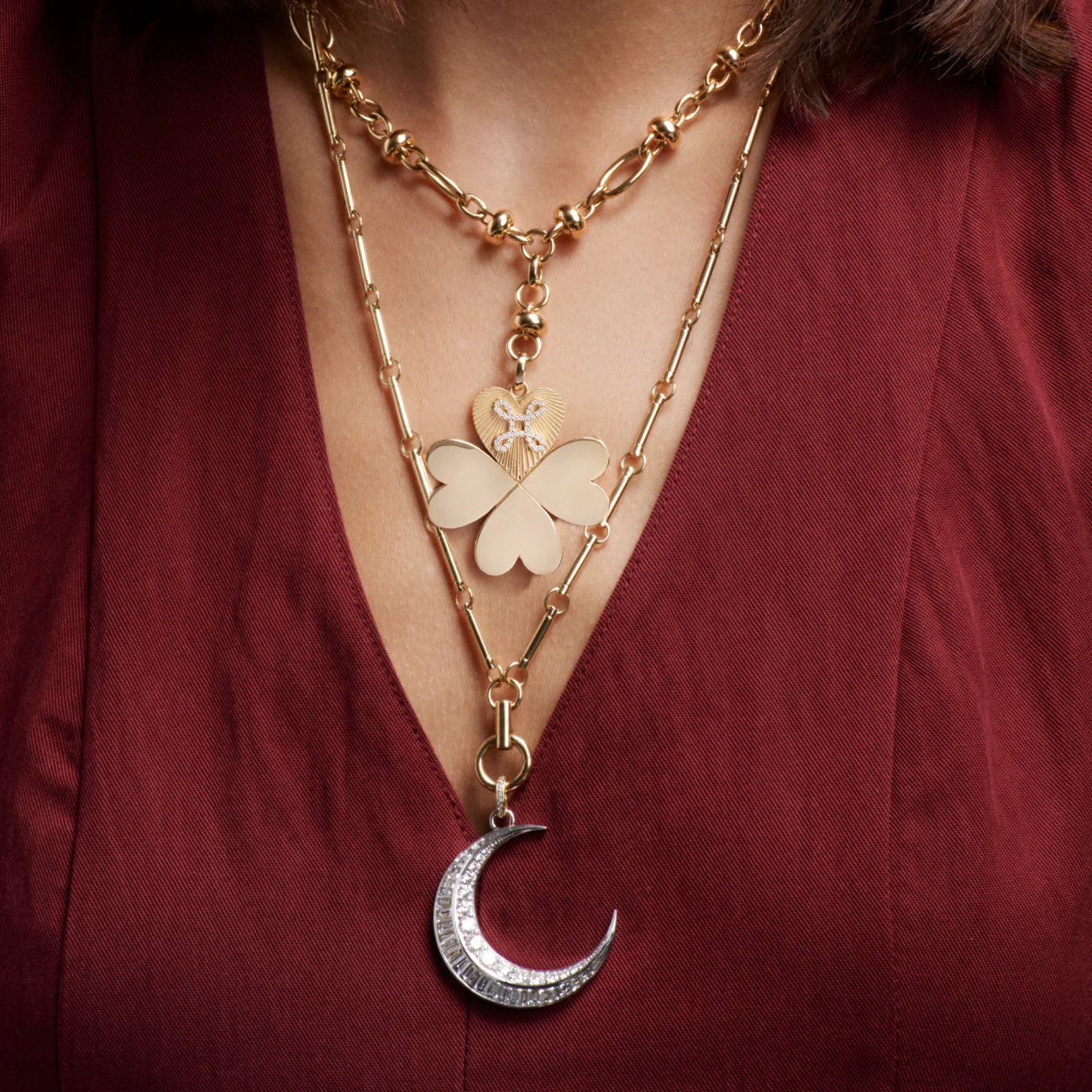 Infinite Gratitude | Crescent Oversized Pendant | Diamonds, White Gold - Image 3