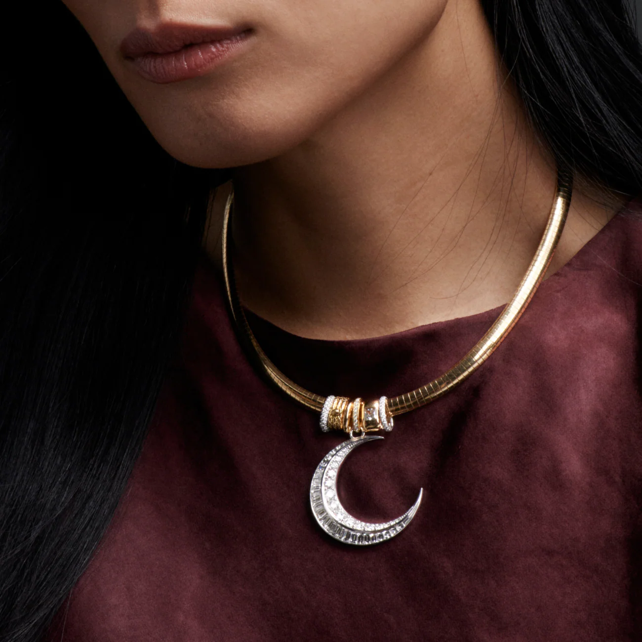 Infinite Gratitude | Crescent Oversized Pendant | Diamonds, White Gold - Image 5