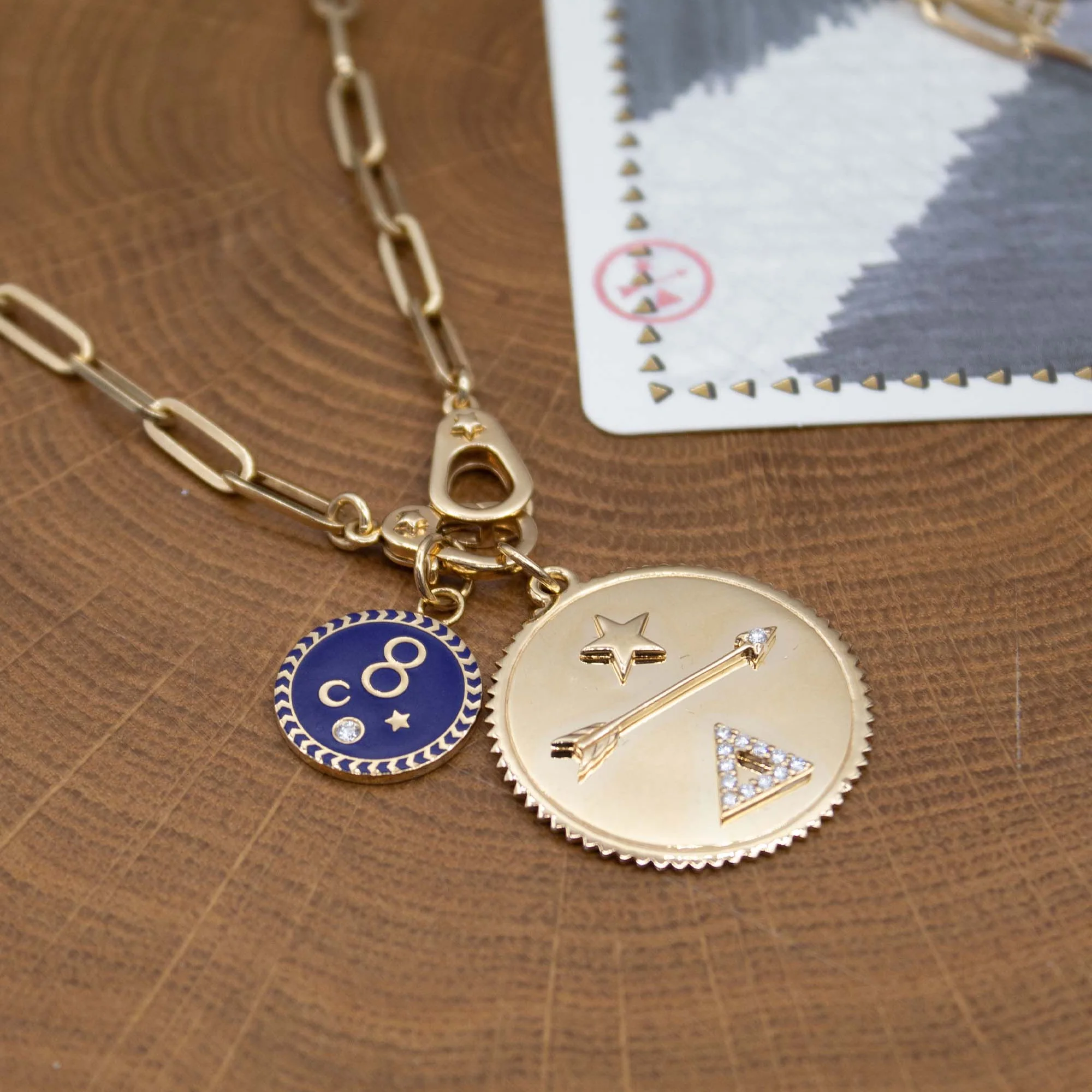 Infinite Gratitude | Ceramic Karma Baby Medallion | Blue Ceramic, Diamond, Yellow Gold - Image 4