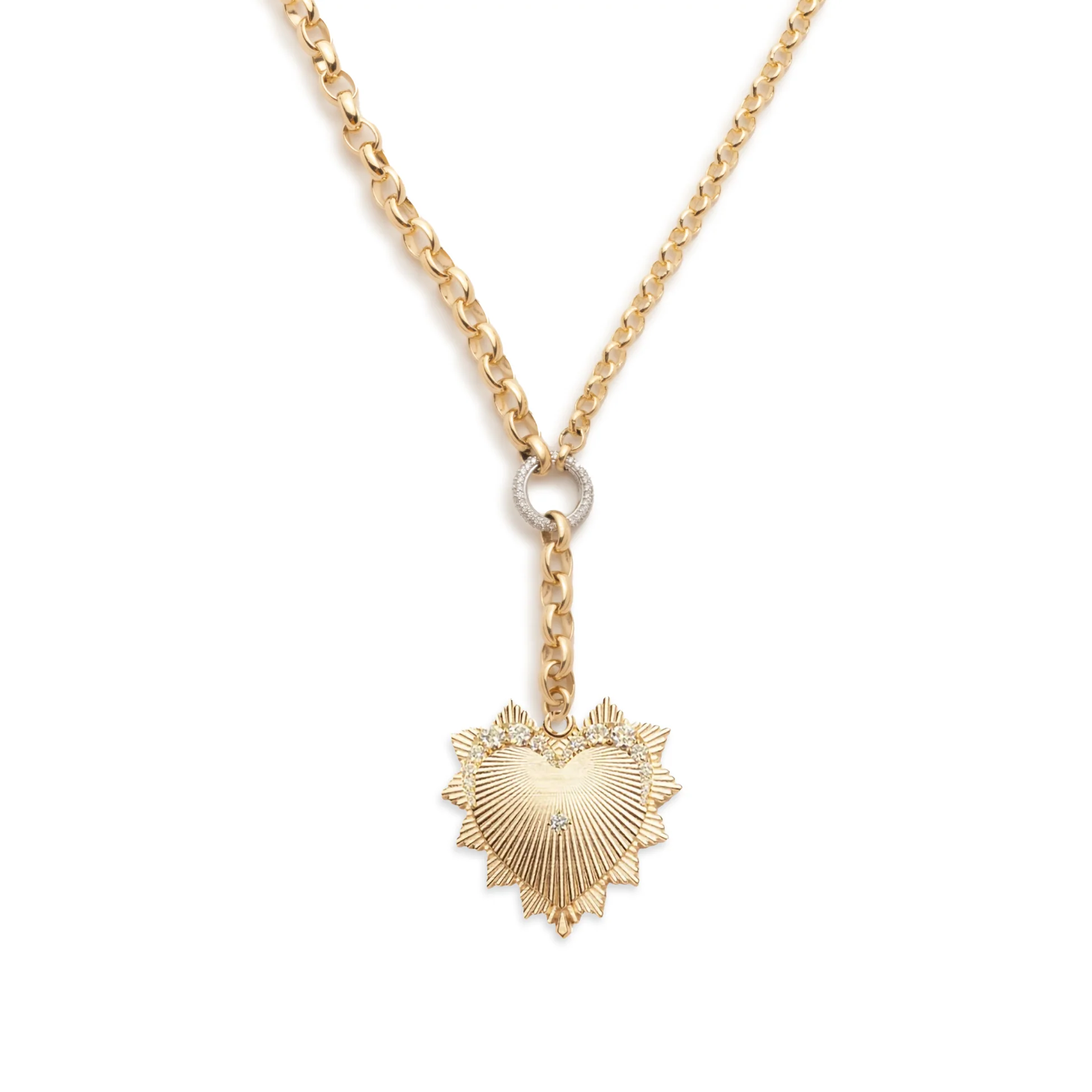 True Love | Graduated Diamond Heart Love Token Heavy Mixed Belcher Extension Necklace | Diamonds, Yellow Gold - Image 2