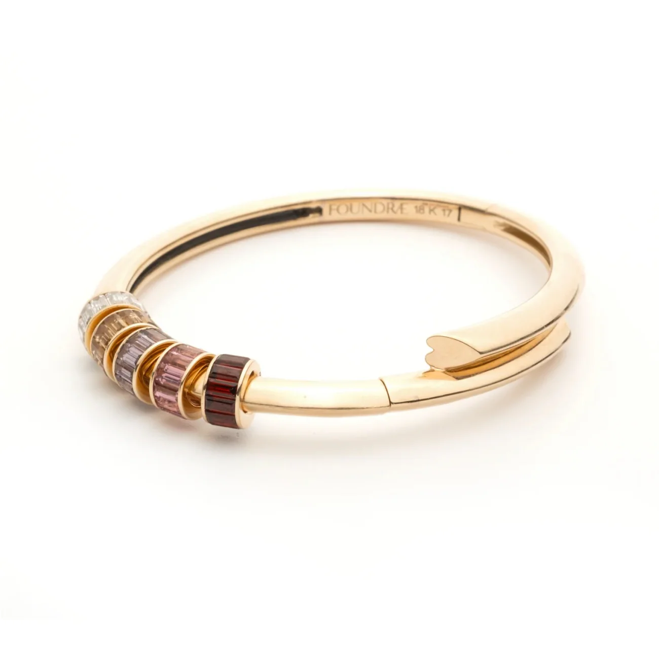 True Love | Five Baguette Strong Heart Bangle | Warm-Toned Stones, Yellow Gold
