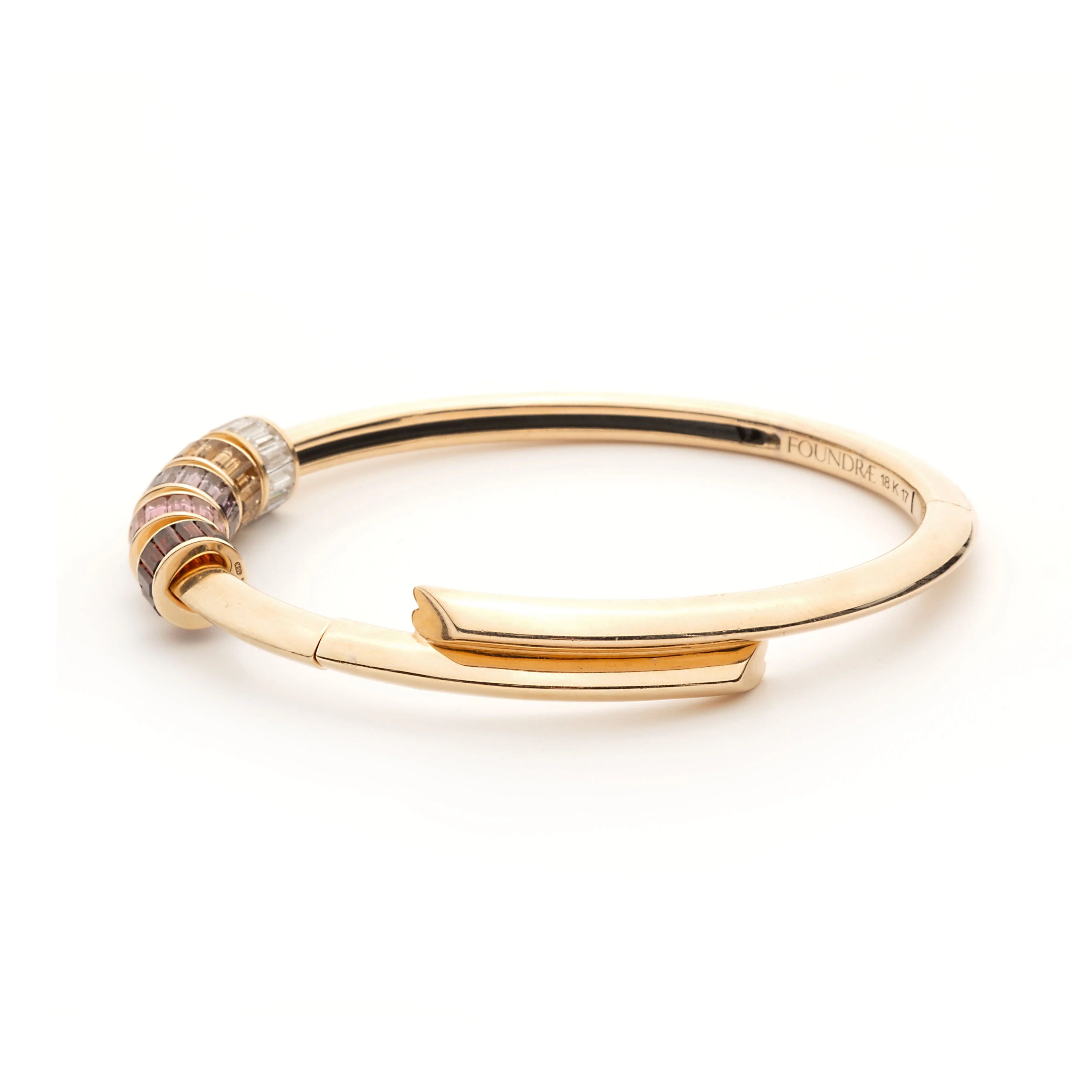 True Love | Five Baguette Strong Heart Bangle | Warm-Toned Stones, Yellow Gold - Image 2