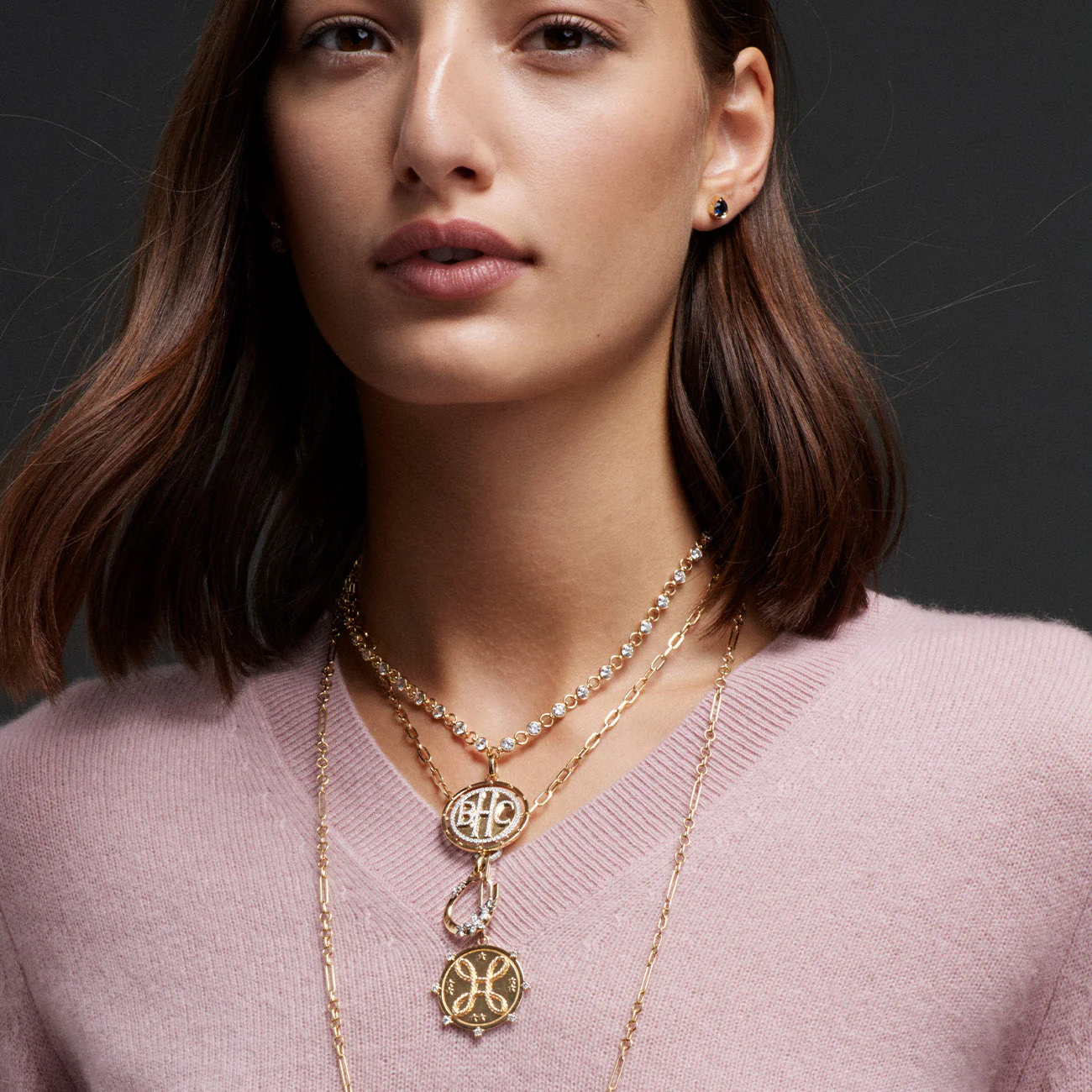 Personalized - True Love | Custom Lovestruck Pierced Rivière Link Necklace | Diamonds, Yellow Gold - Image 3