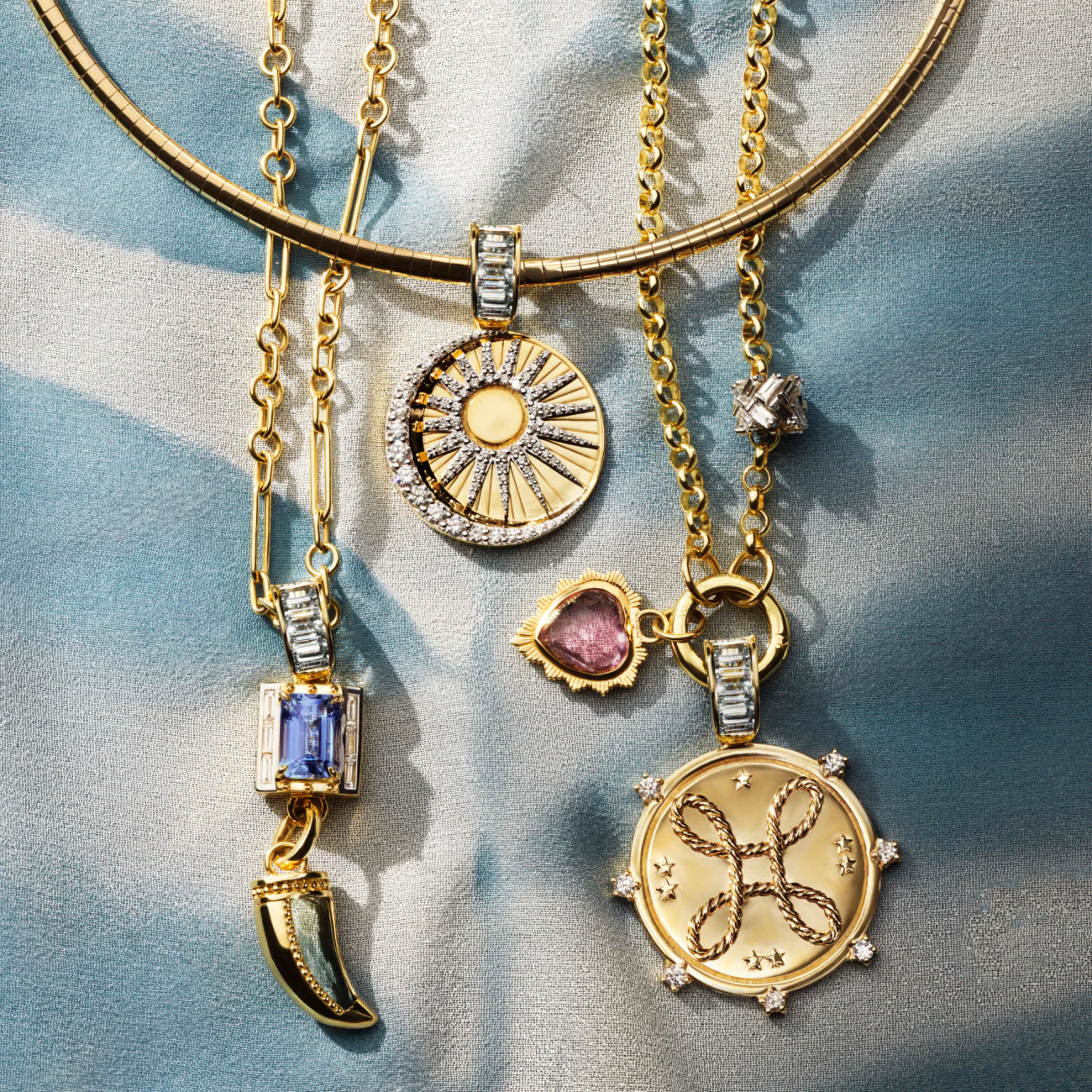 True Love | Lovestruck Pierced Cache Link Pendant | Tanzanite, Diamonds, Yellow Gold - Image 3