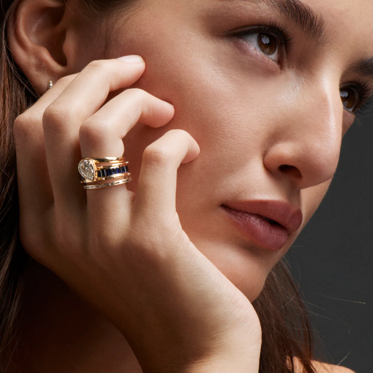 True Love | Lovestruck Pierced Baguette Wide Band | Blue Sapphire, Yellow Gold - Image 2
