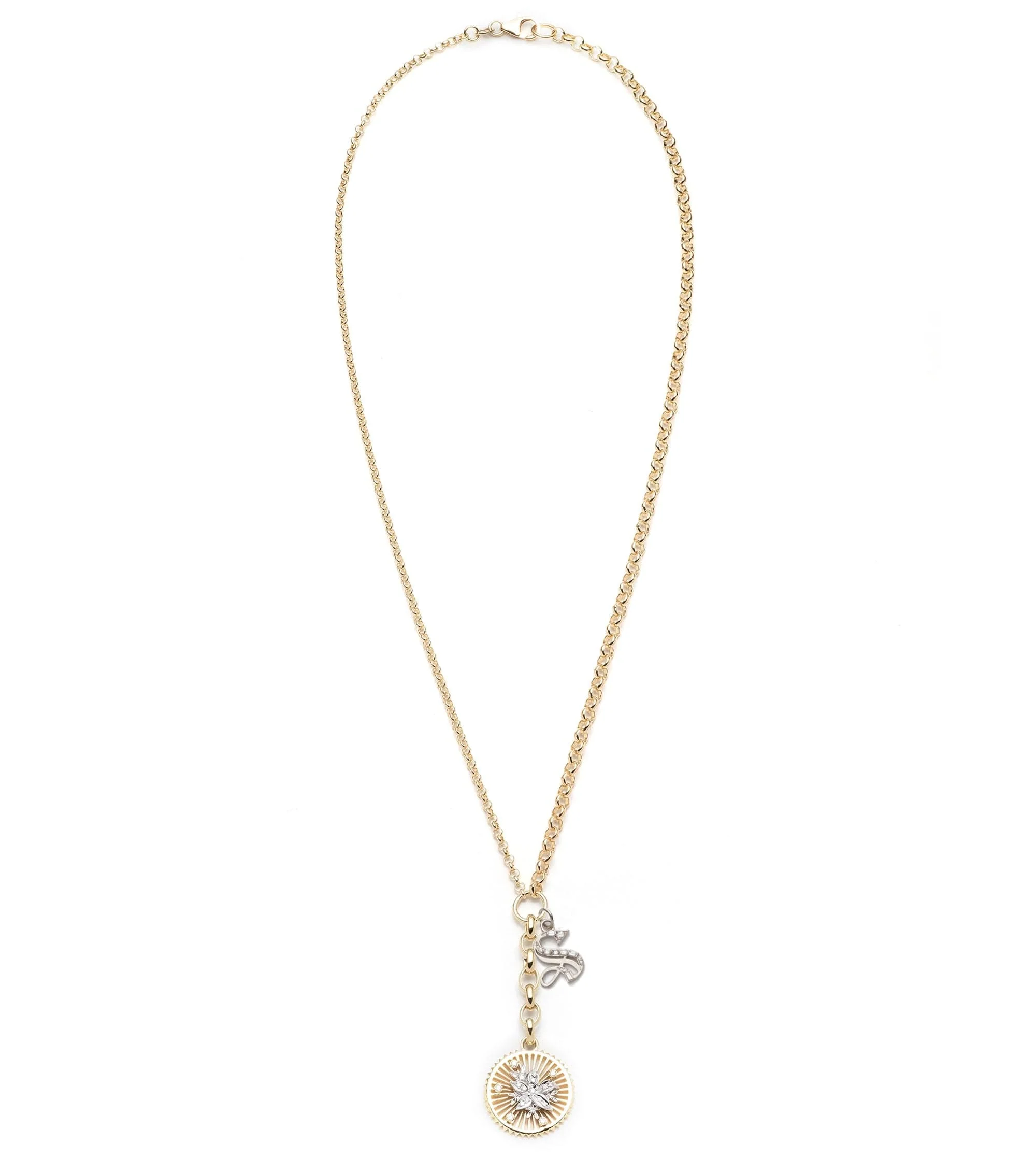 Personalized - Resilience | Blossoms and Initial Medium Mixed Belcher Extension Necklace | Diamonds, Mixed Gold - Image 2
