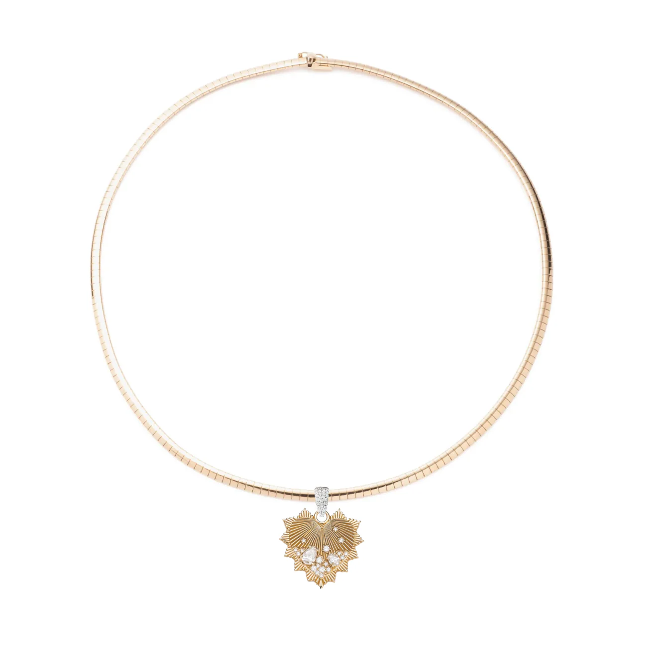True Love | Encrusted Heart Love Token Small Sleek Collar Necklace with Pavé Bail | Diamonds, Yellow Gold - Image 2