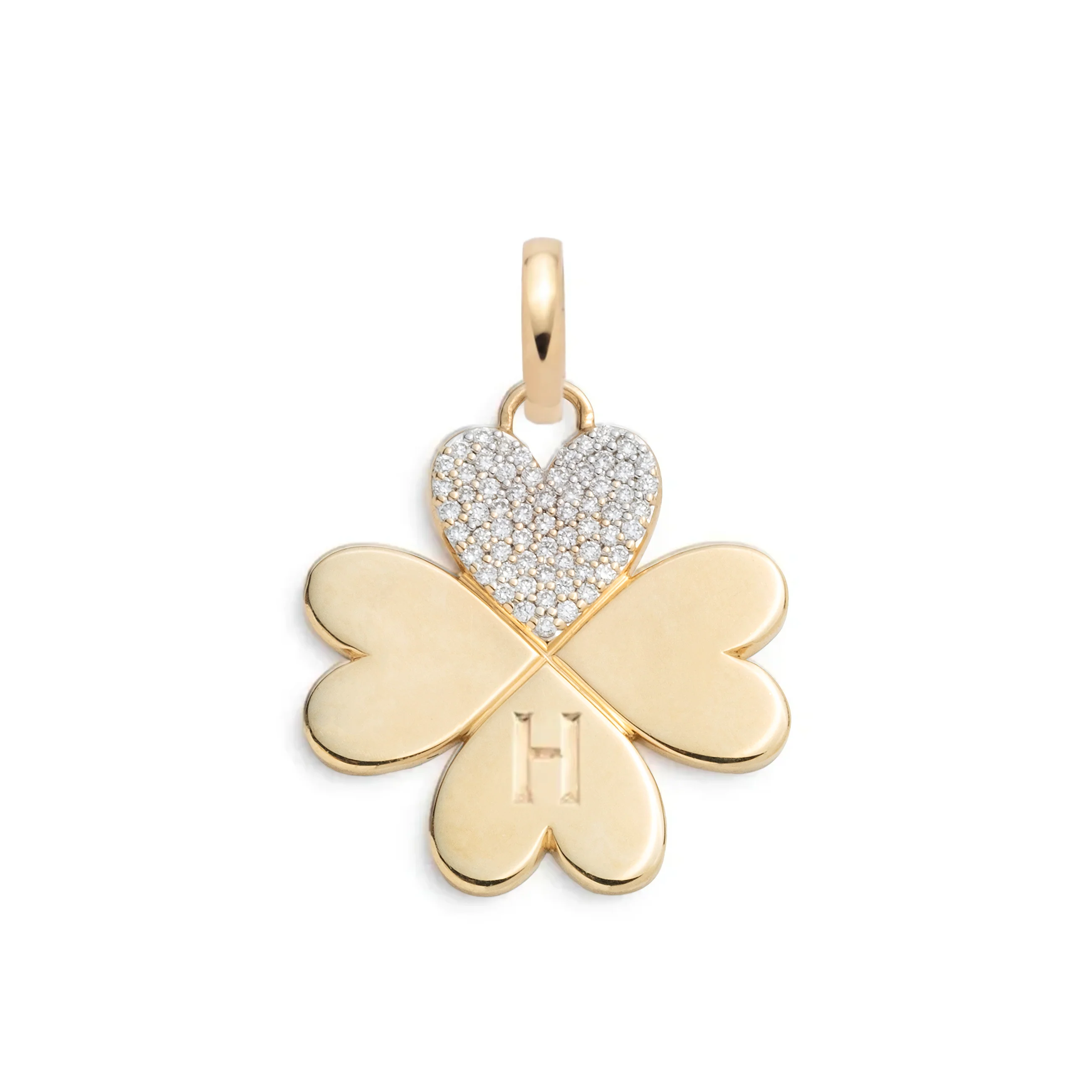 Personalized - True Love | Engravable Pavé Four Heart Clover Medium Pendant | Diamonds, Yellow Gold