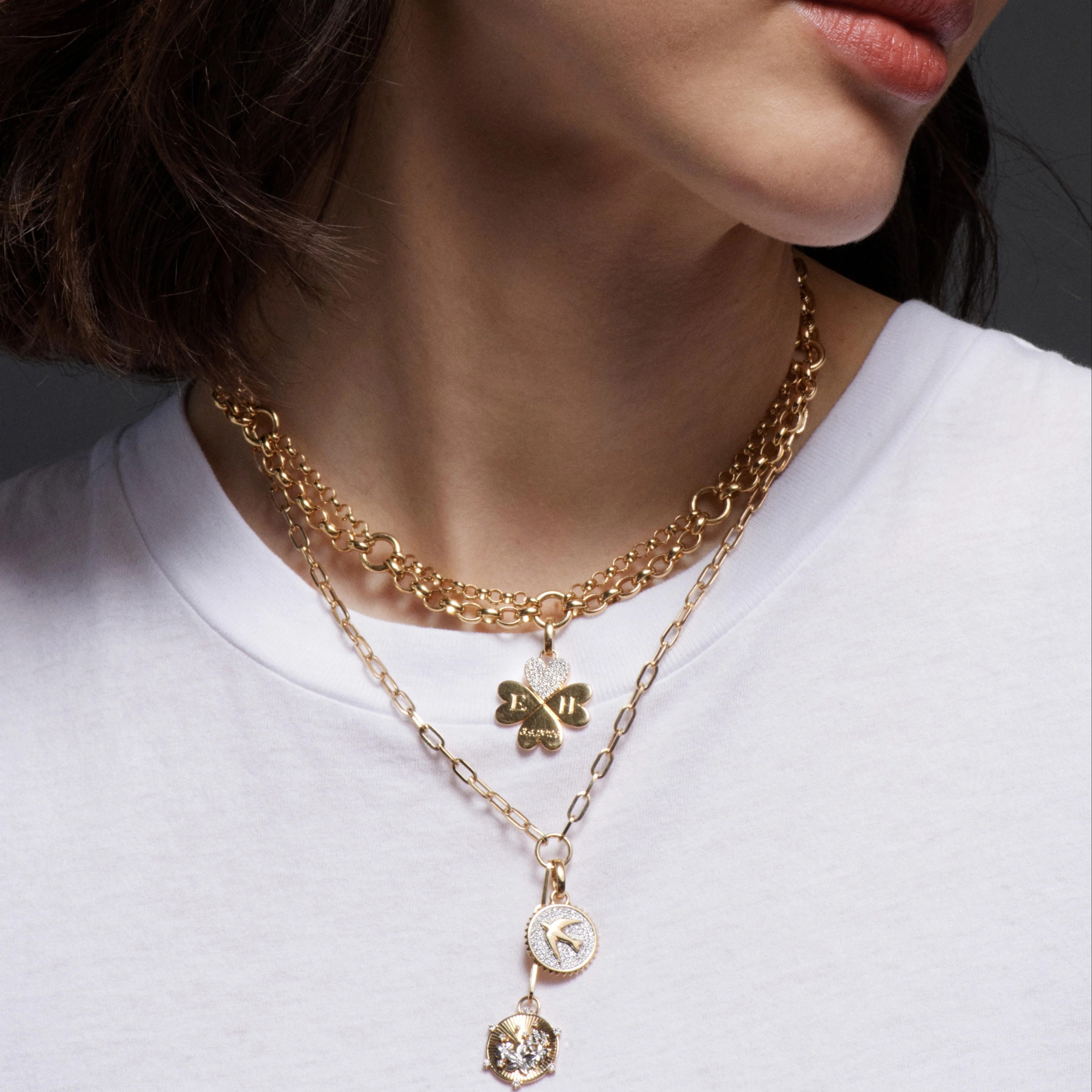 Personalized - True Love | Engravable Pavé Four Heart Clover Medium Pendant | Diamonds, Yellow Gold - Image 2
