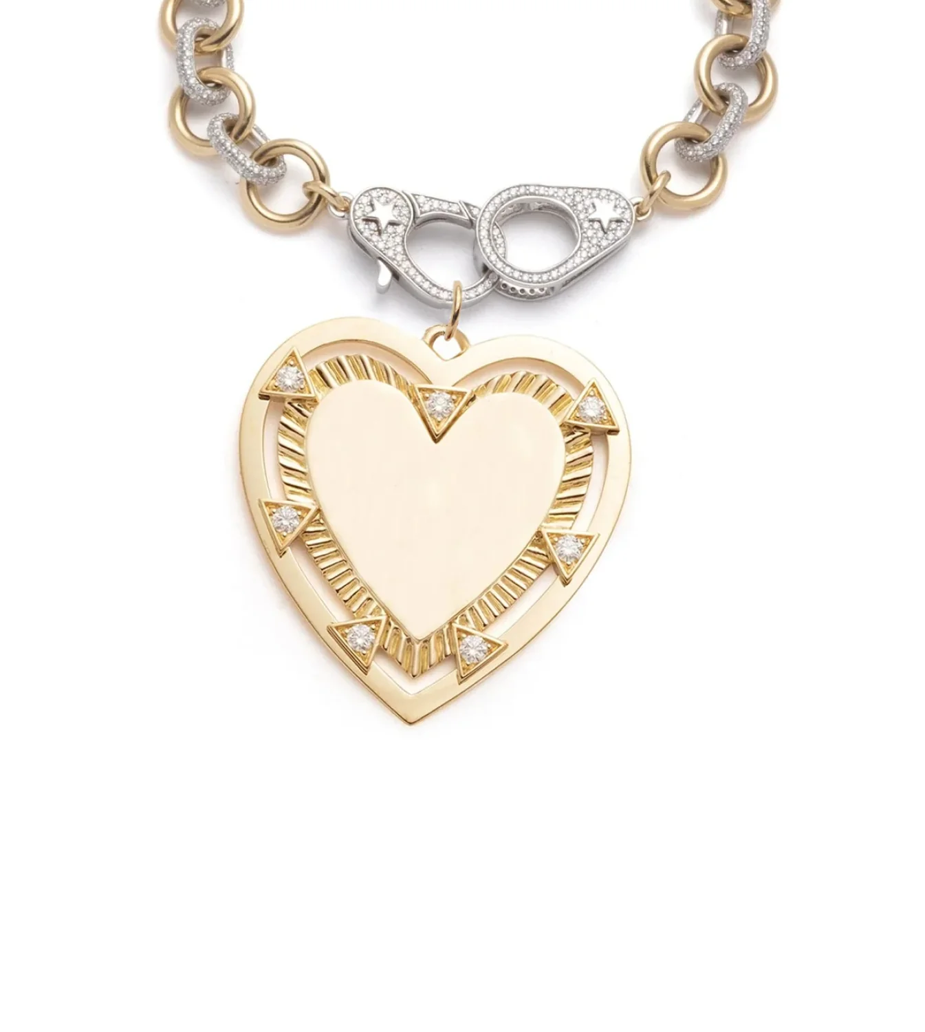True Love - Personalized | Engravable Heart Pavé Midsized Mixed Link Bracelet with Sister Hooks | Diamonds, Mixed Gold - Image 3