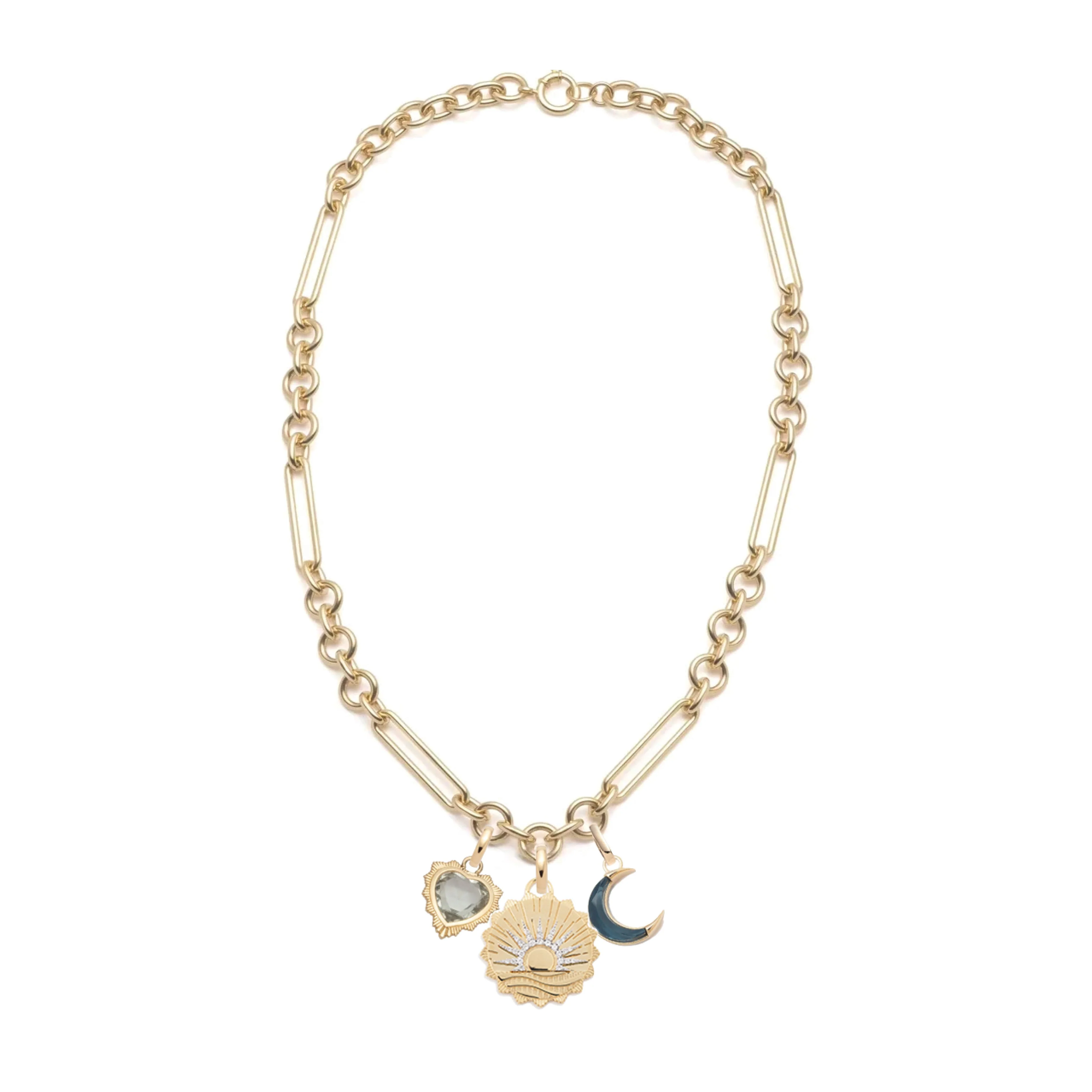 Internal Compass - True Love | New Beginnings and Gemstone Heart Midsize Mixed Clip Necklace | Diamonds, Green Prasiolite, London Blue Topaz, Yellow Gold - Image 2