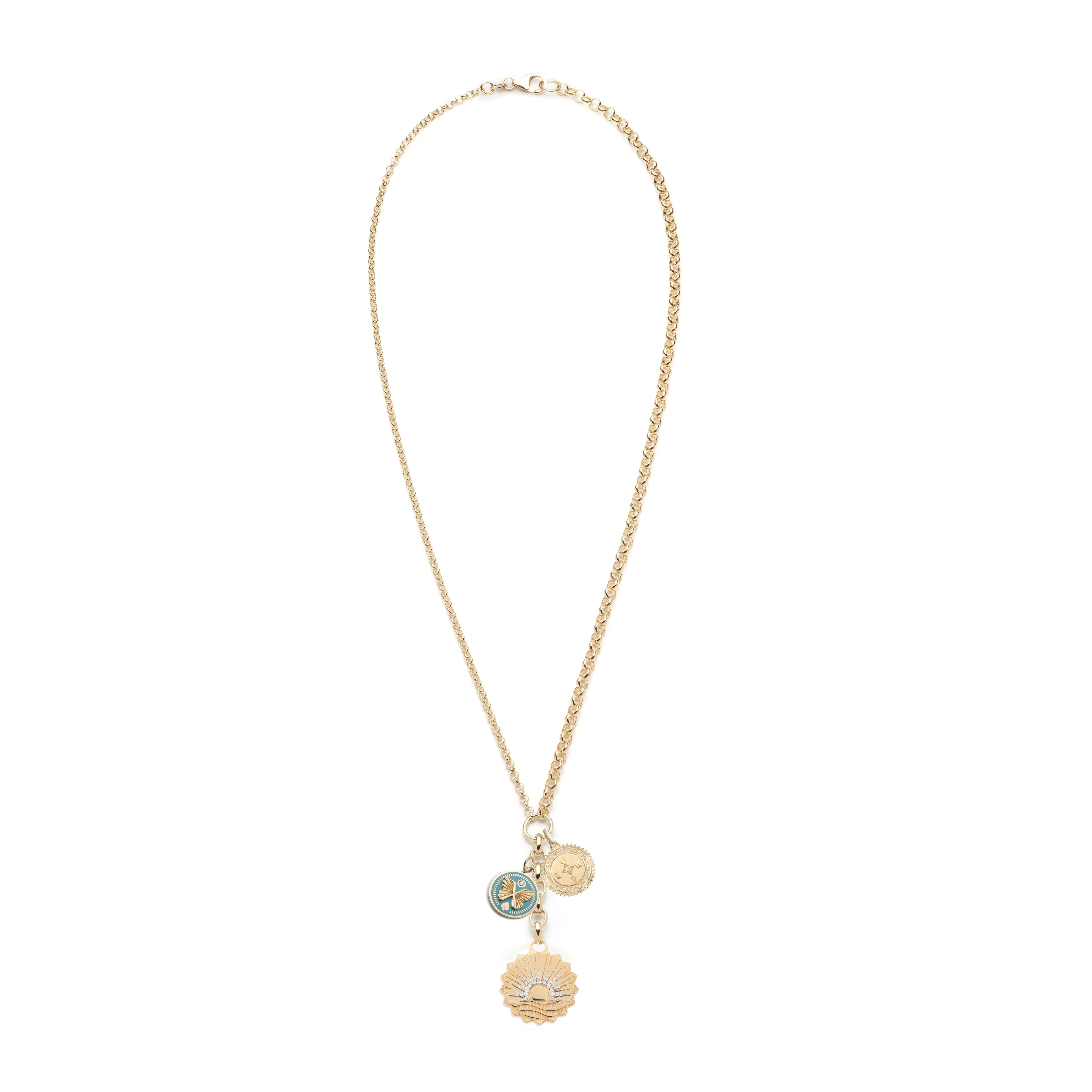 Internal Compass - Reverie | New Beginnings and Butterfly Medium Mixed Belcher Extension Necklace | Diamonds, Aqua Ceramic, Yellow Gold - Image 3