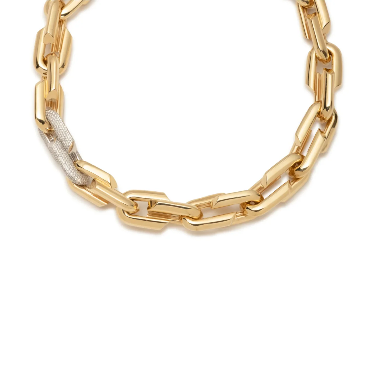 Strong Hearts | Oversized Love Link Chain with Pavé Link | Diamonds, Yellow Gold