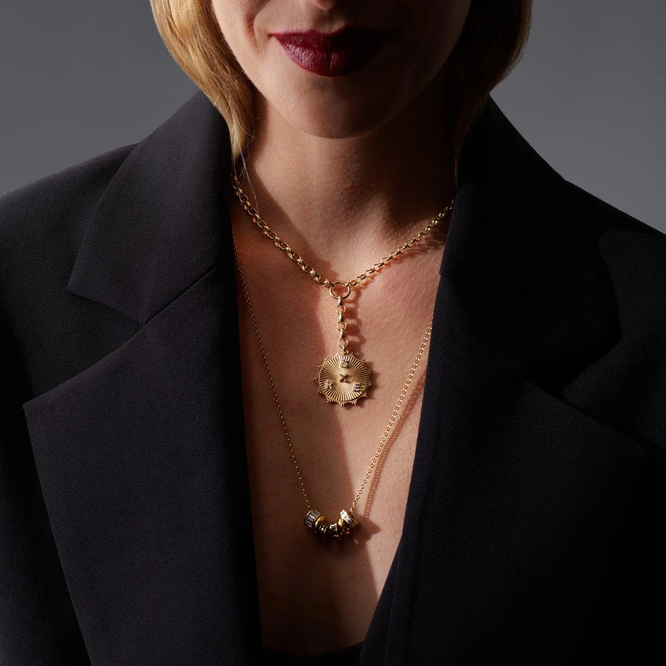 Personalized | Custom Radiating Heavy Mixed Belcher Extension Necklace | Diamonds, Yellow Gold - Image 3