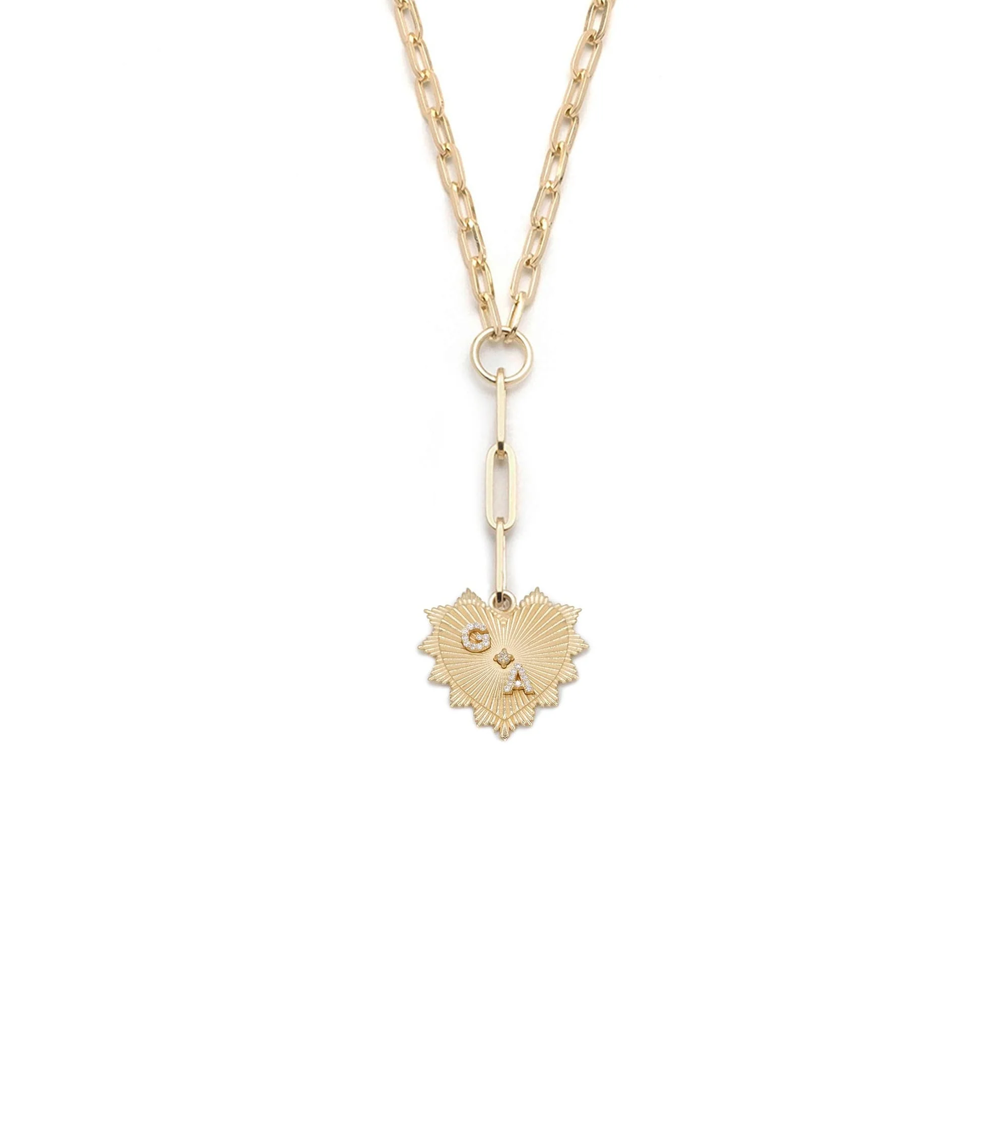 Personalized - True Love | Custom Heart Love Token Small Clip Extension Necklace | Diamonds, Yellow Gold