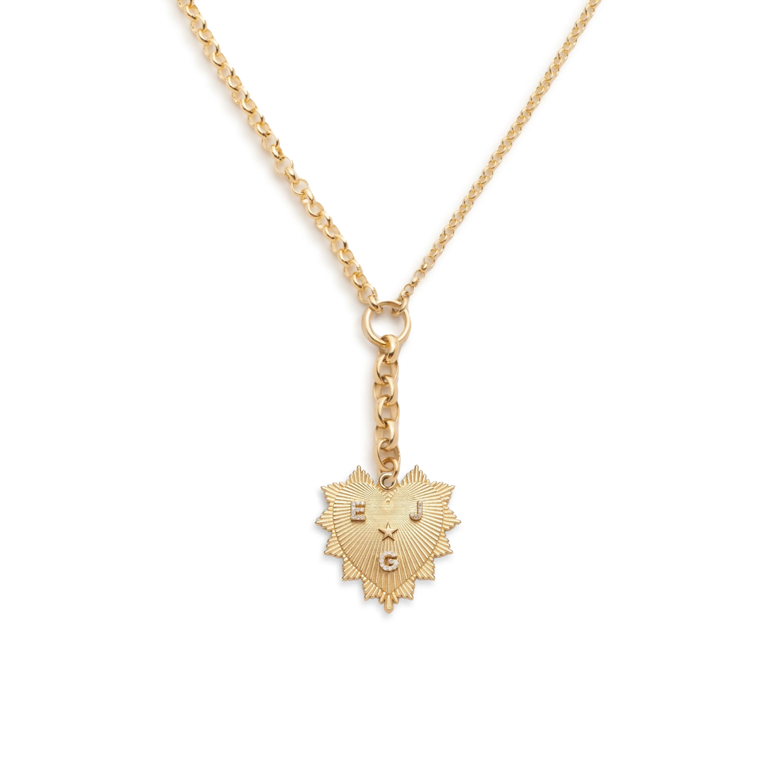 Personalized - True Love | Custom Heart Love Token Medium Mixed Belcher Extension Necklace | Diamonds, Yellow Gold