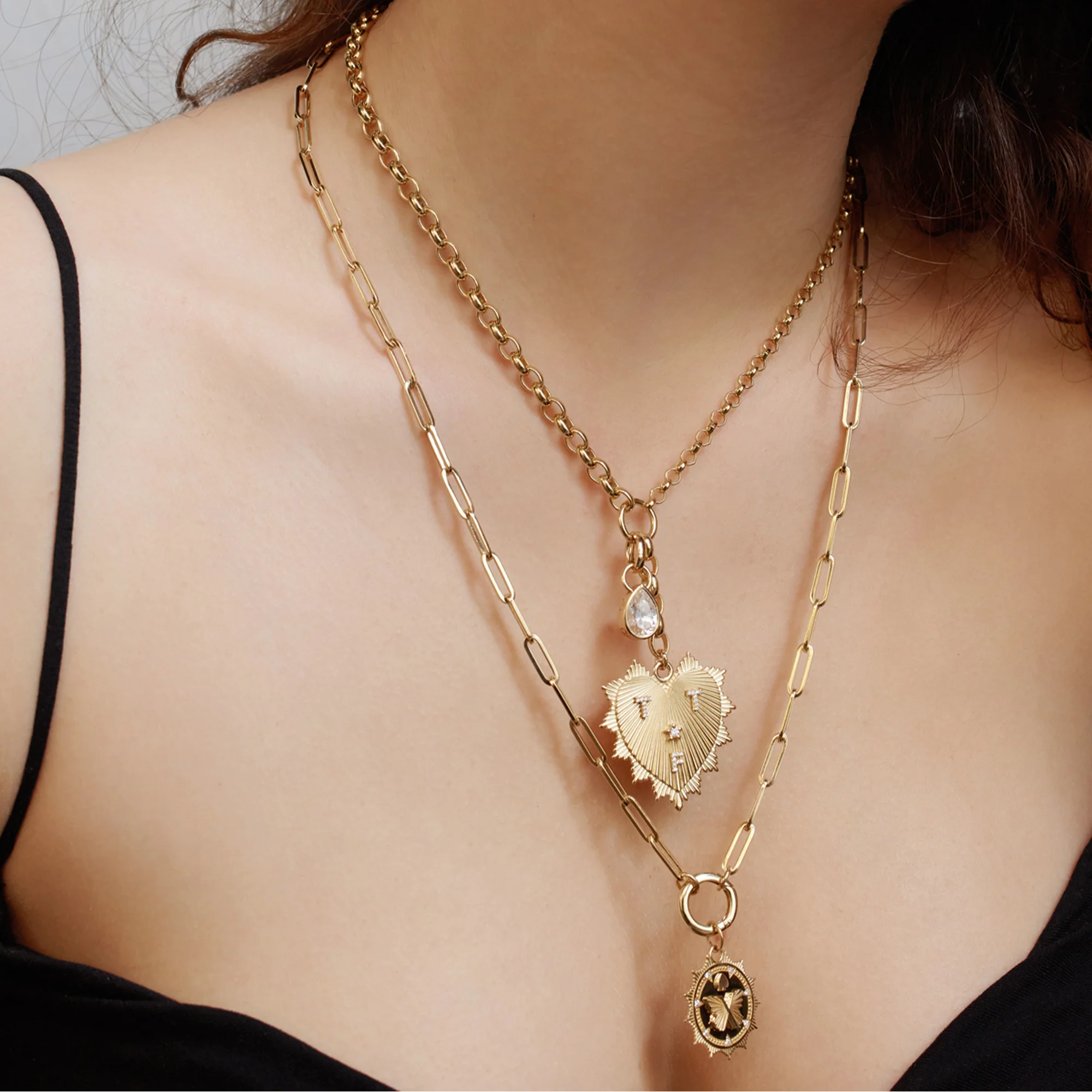 Personalized - True Love | Custom Heart Love Token Medium Mixed Belcher Extension Necklace | Diamonds, Yellow Gold - Image 2
