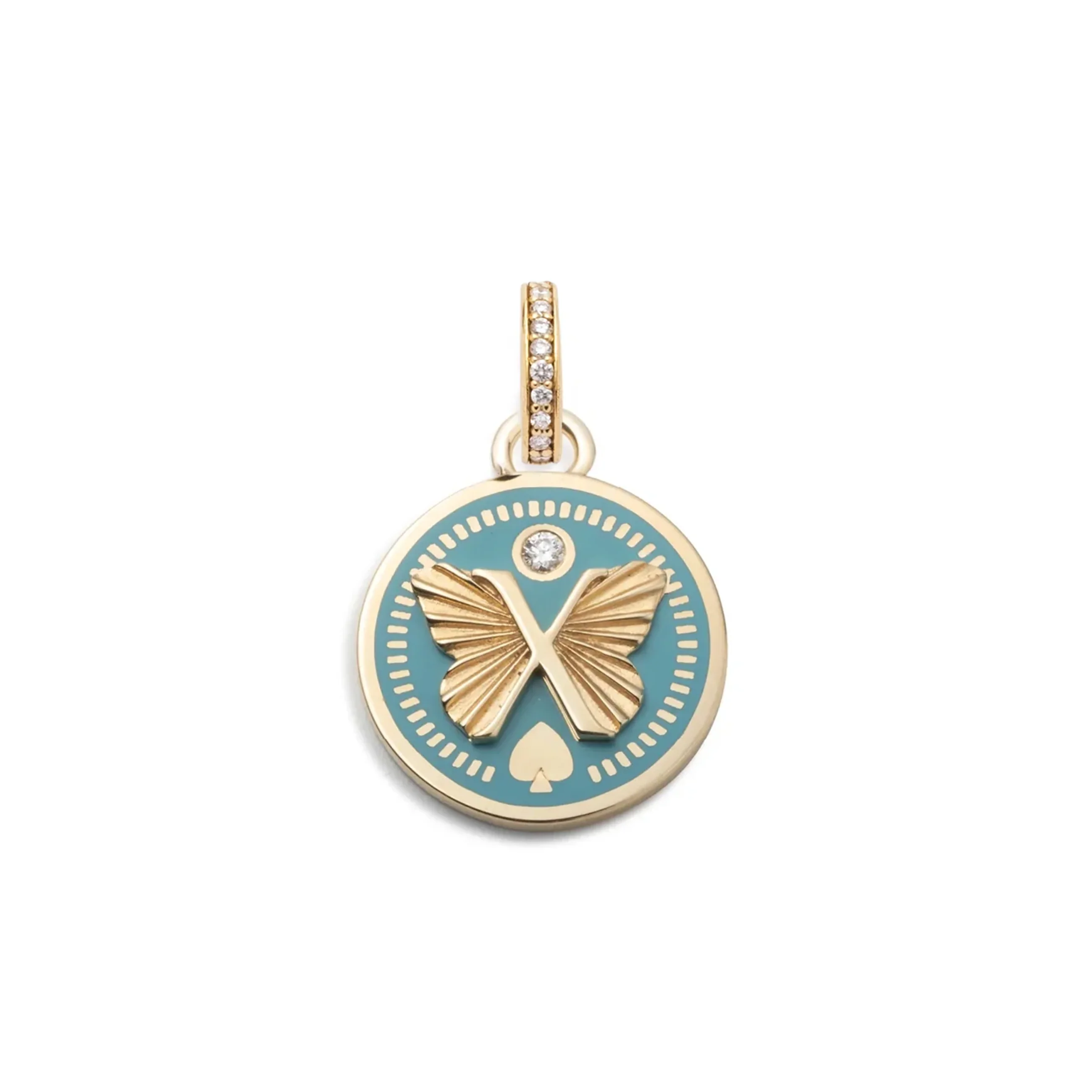 Reverie | Ceramic Butterfly Baby Medallion | Aqua Ceramic, Diamond, Yellow Gold - Image 3