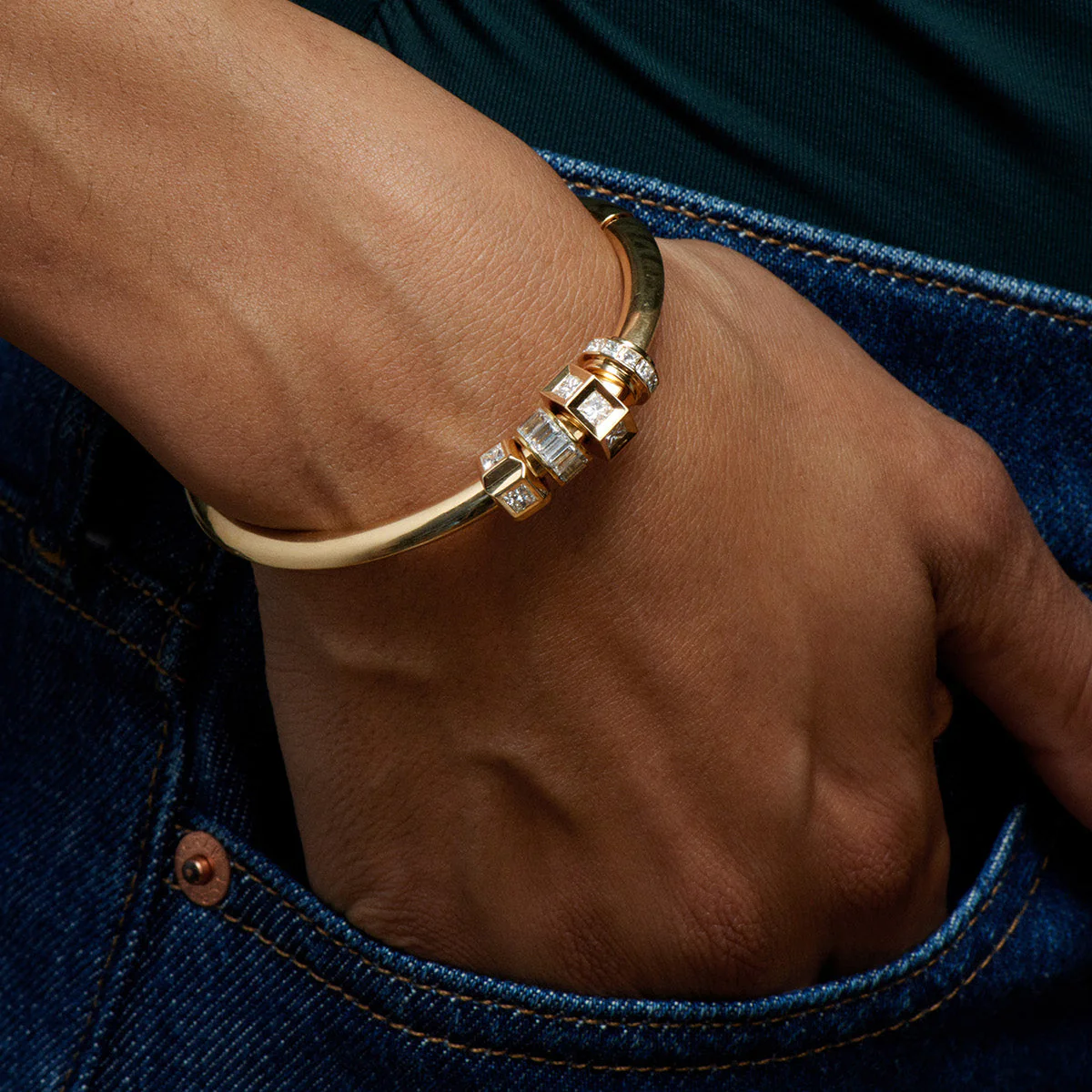 True Love | Princess Cut Line Heart Beat | Diamonds, Yellow Gold - Image 2