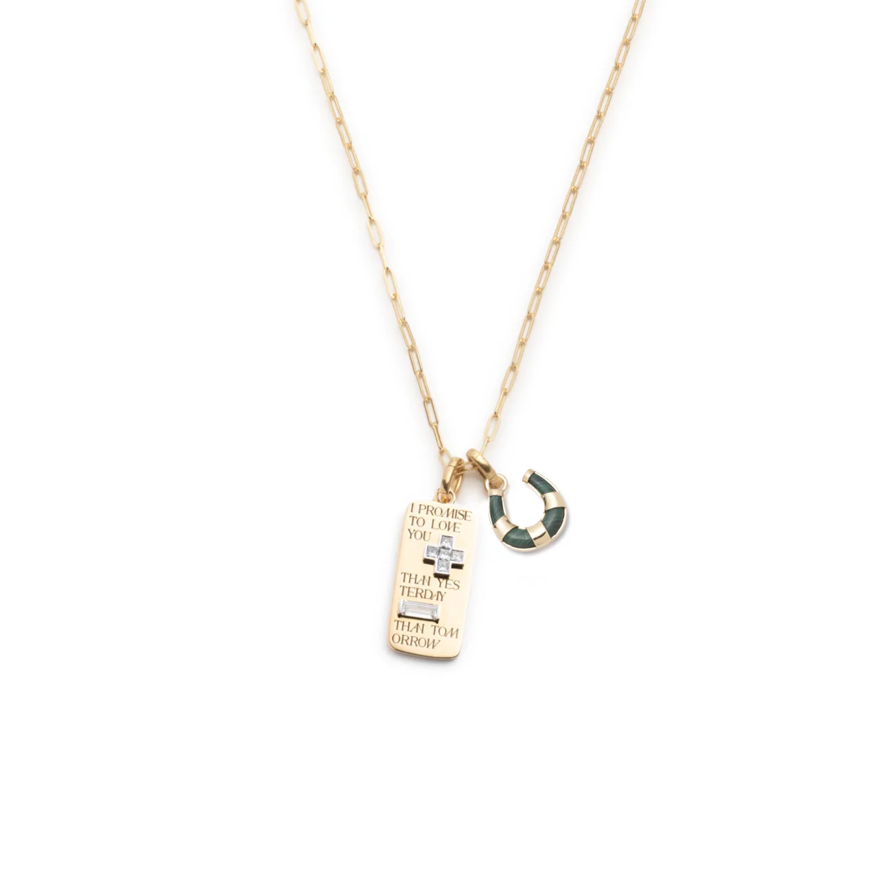 True Love | Promise Ingot and Horseshoe Fine Mixed Clip Necklace | Diamonds, Malachite, Yellow Gold