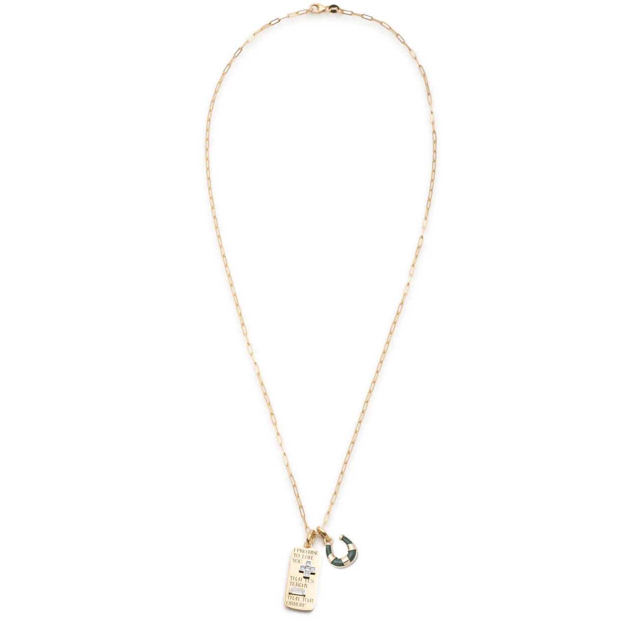 True Love | Promise Ingot and Horseshoe Fine Mixed Clip Necklace | Diamonds, Malachite, Yellow Gold - Image 2