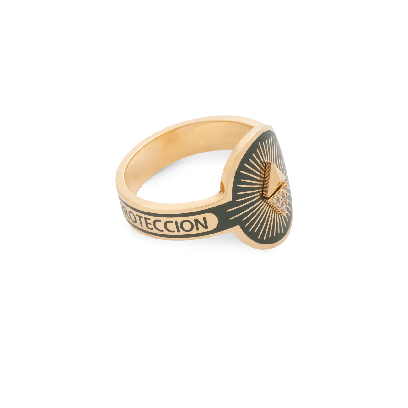 Protection | Cigar Band | Olive Ceramic, Diamond, Yellow Gold - Image 2