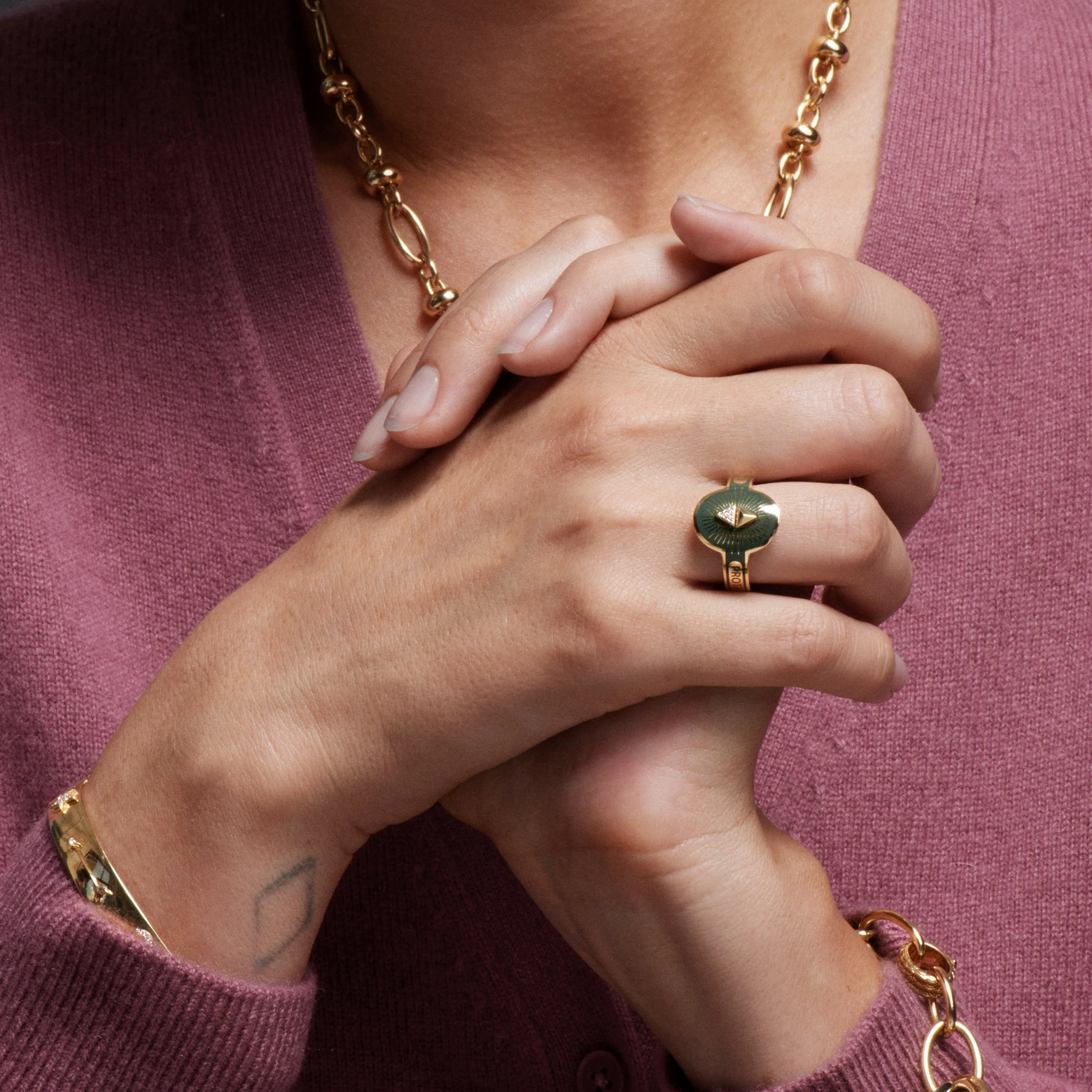 Protection | Cigar Band | Olive Ceramic, Diamond, Yellow Gold - Image 3