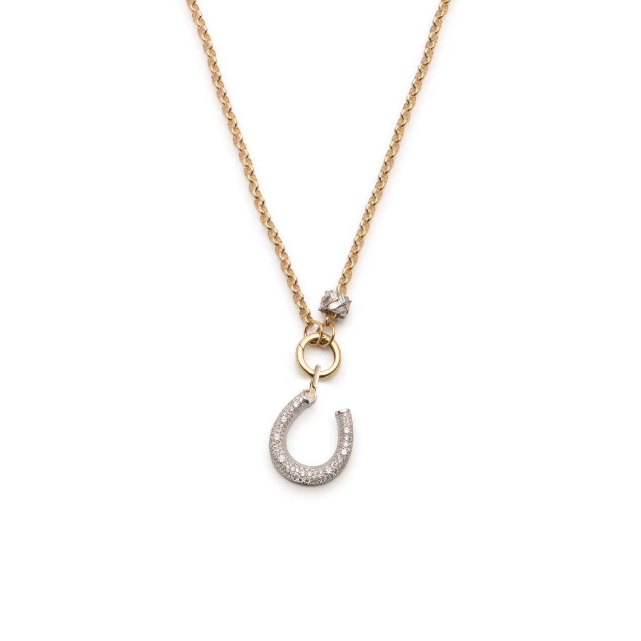 Protection - True Love | Snow Pavé Horseshoe and Chevron Heart Beat Medium Belcher Open Chain | Diamonds, Mixed Gold