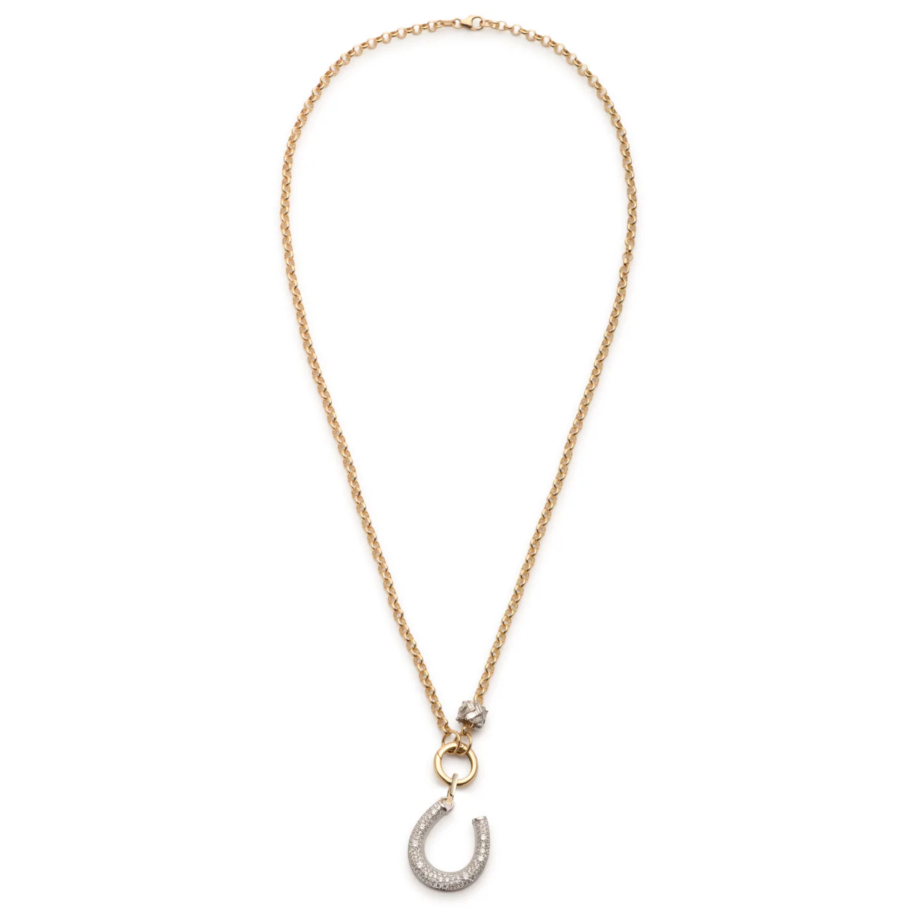 Protection - True Love | Snow Pavé Horseshoe and Chevron Heart Beat Medium Belcher Open Chain | Diamonds, Mixed Gold - Image 3