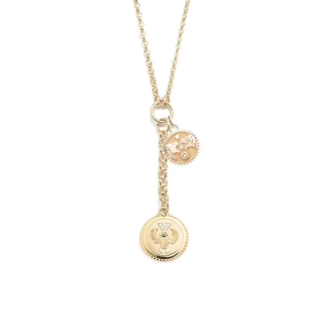 Protection - Strength | Solar & Lunar Small Mixed Belcher Extension Necklace | Diamonds, Yellow Gold