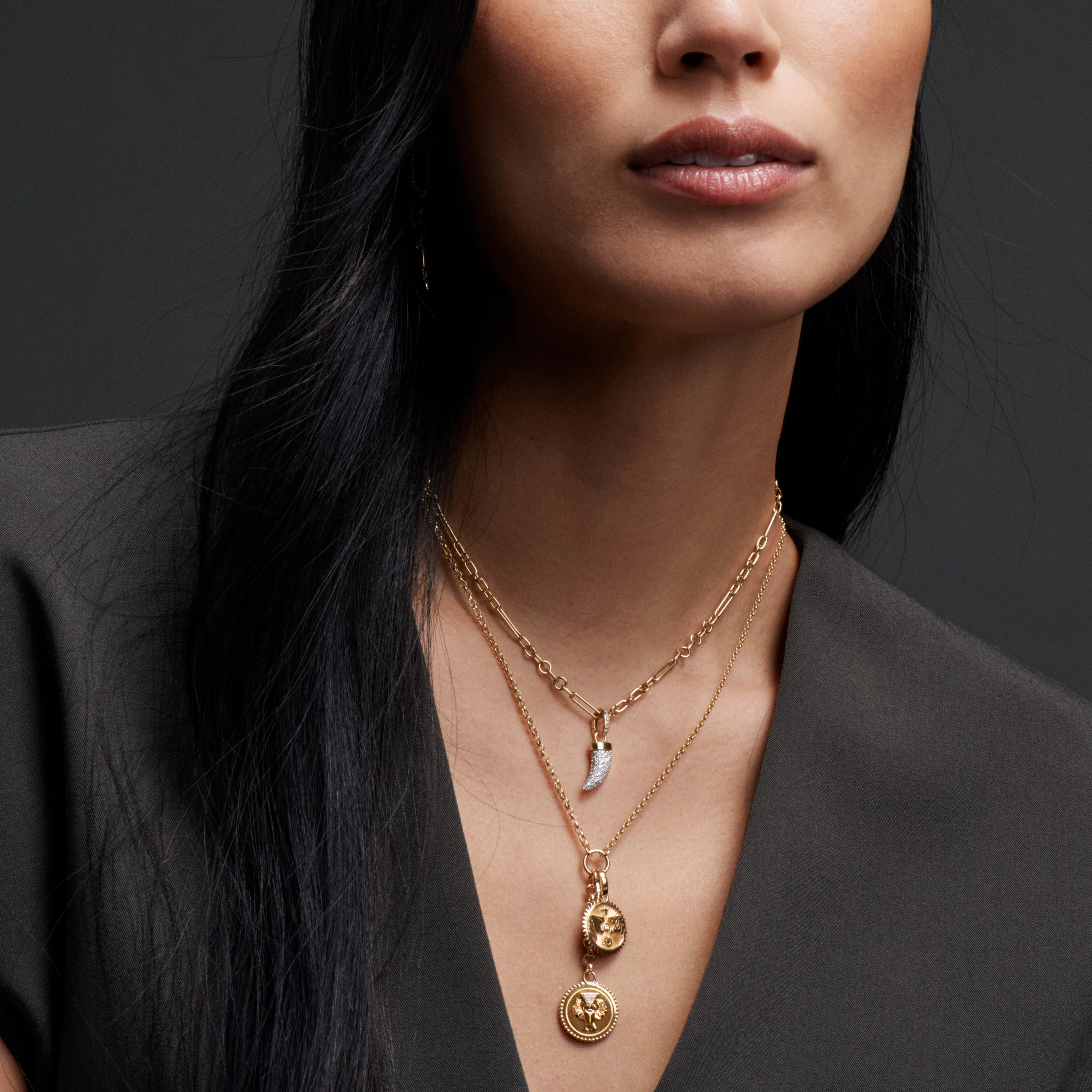 Protection - Strength | Solar & Lunar Small Mixed Belcher Extension Necklace | Diamonds, Yellow Gold - Image 2