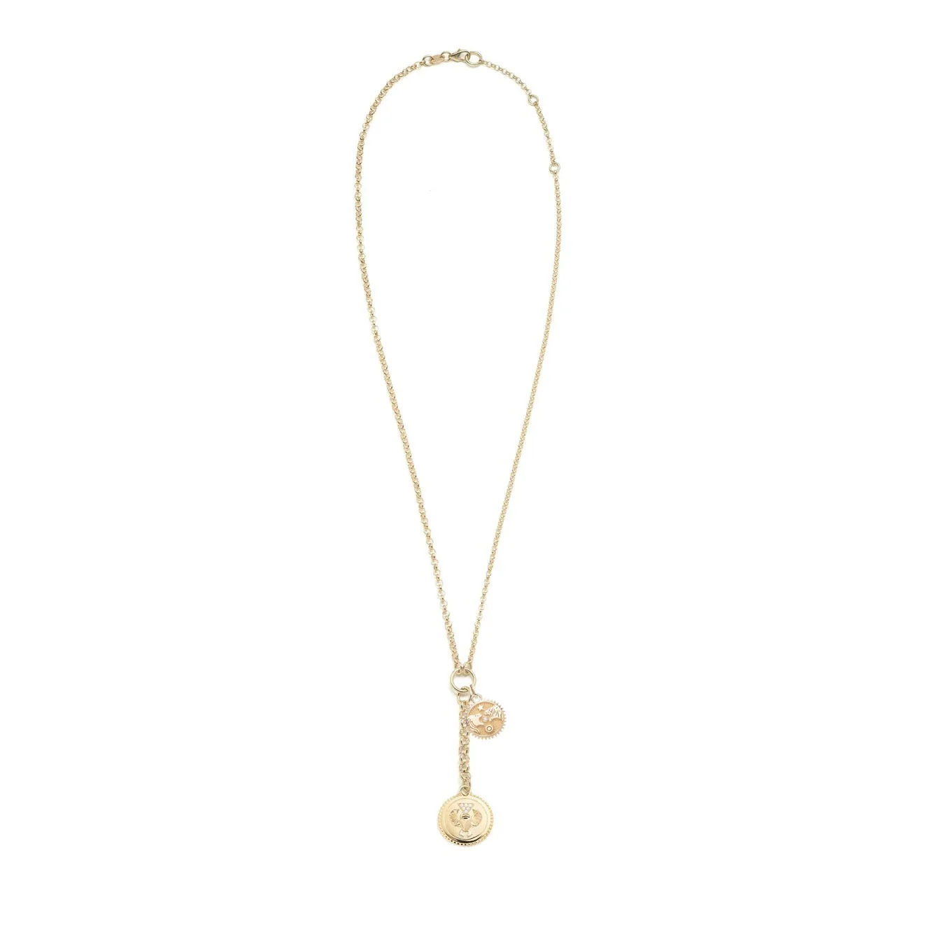 Protection - Strength | Solar & Lunar Small Mixed Belcher Extension Necklace | Diamonds, Yellow Gold - Image 3