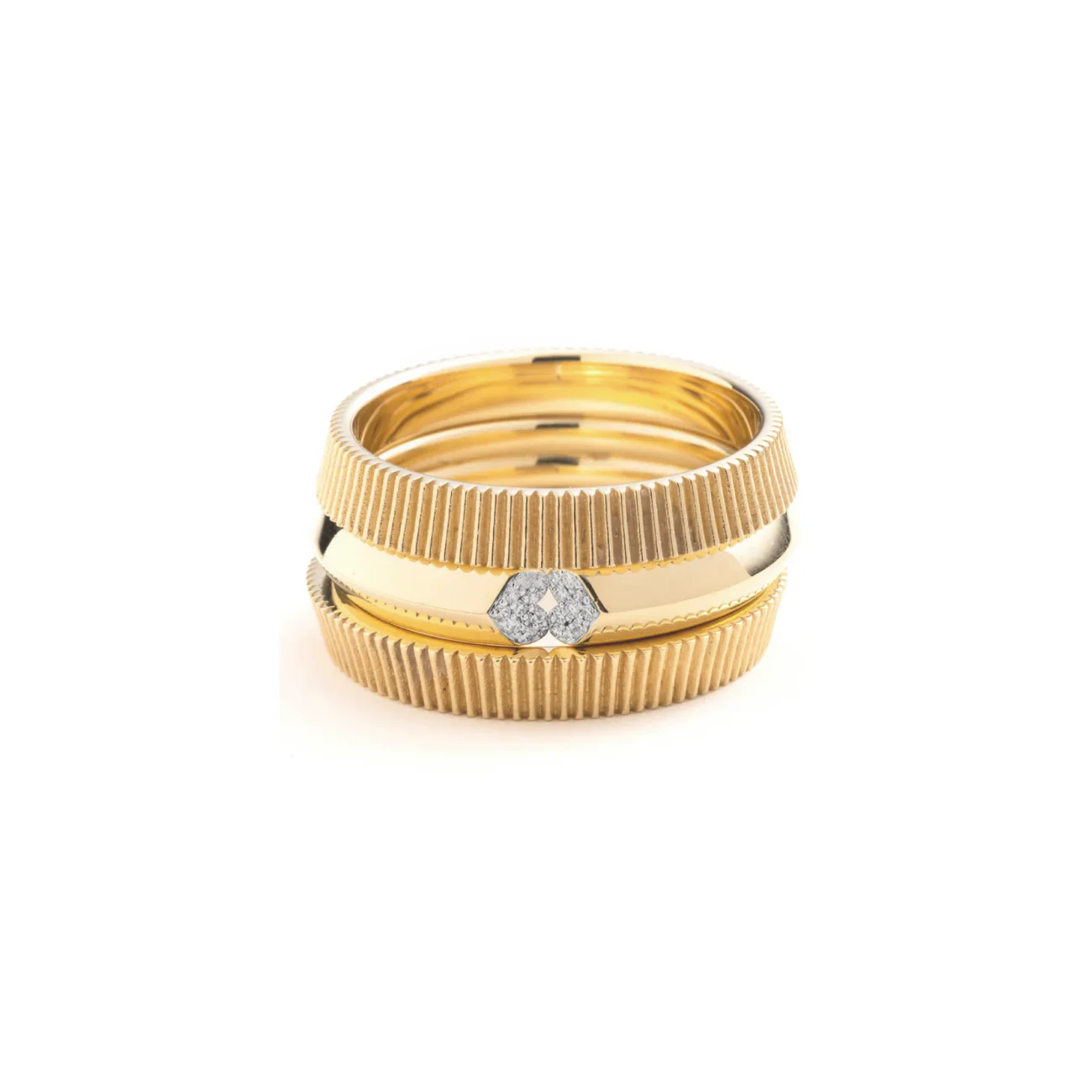 True Love | Strong Heart and Radiating Bookends Ring Stack | Diamonds, Yellow Gold