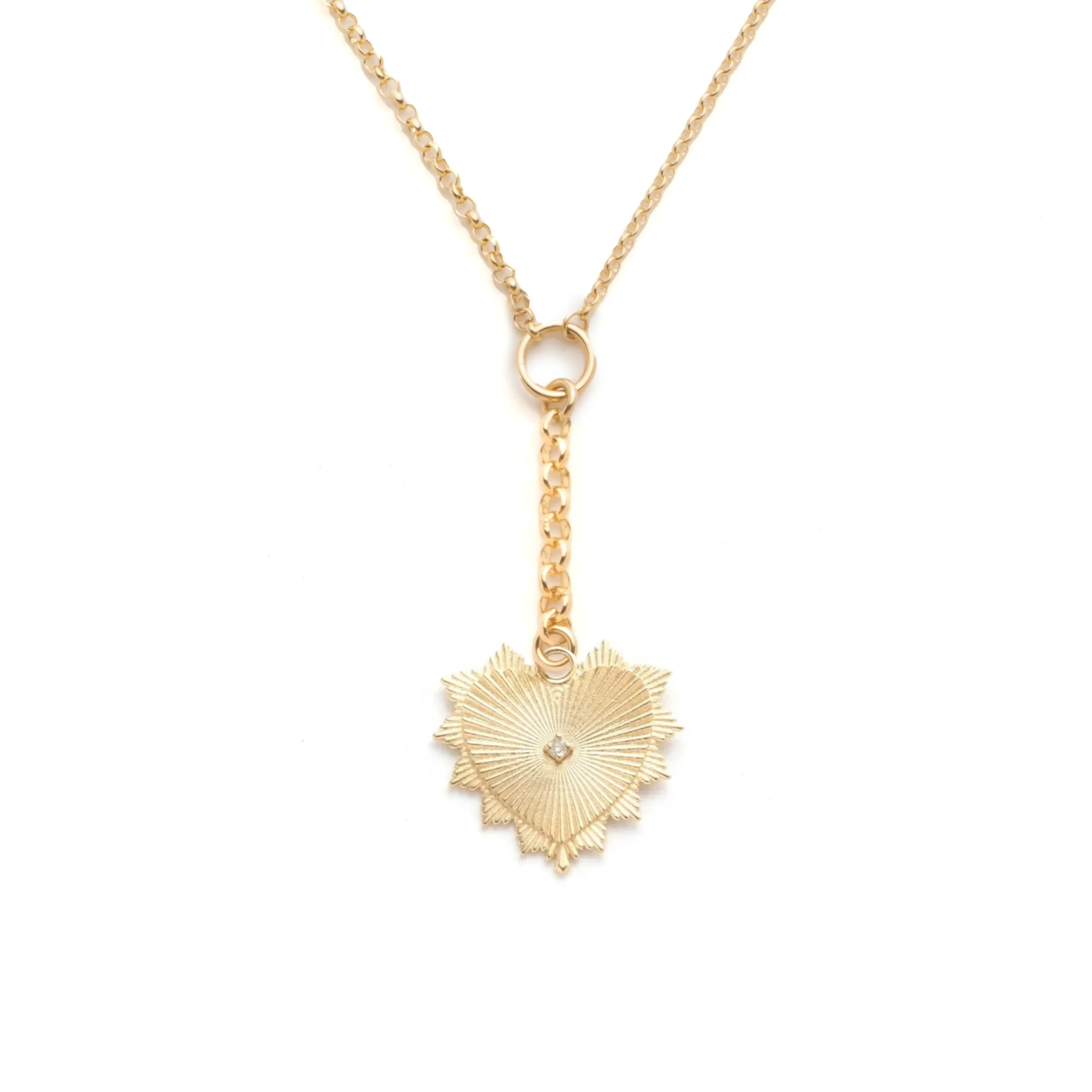 True Love | Heart Love Token Small Mixed Belcher Extension Necklace | Diamond, Yellow Gold